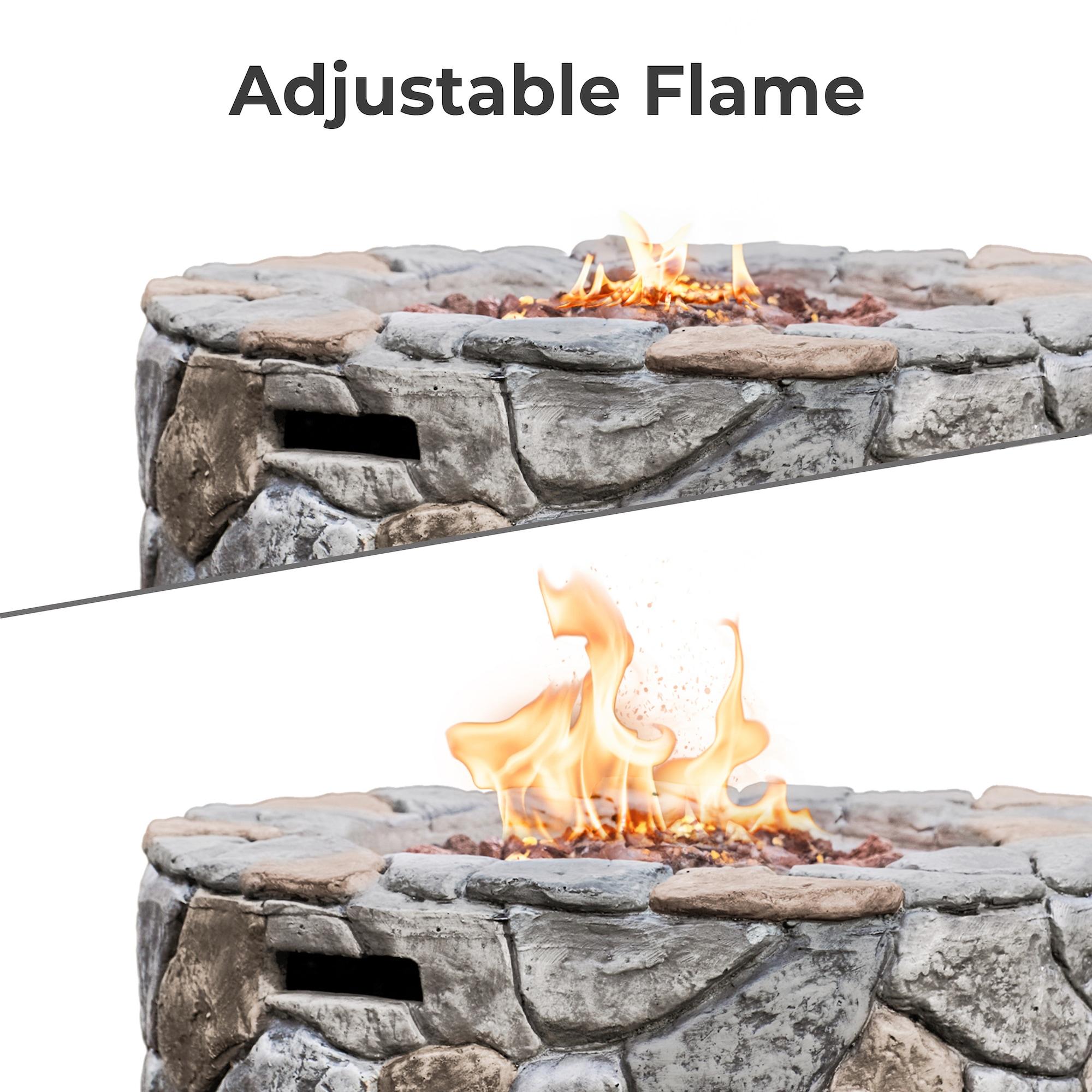 Grayson 28" Outdoor Round Stone Propane Gas Fire Pit - Teamson Home