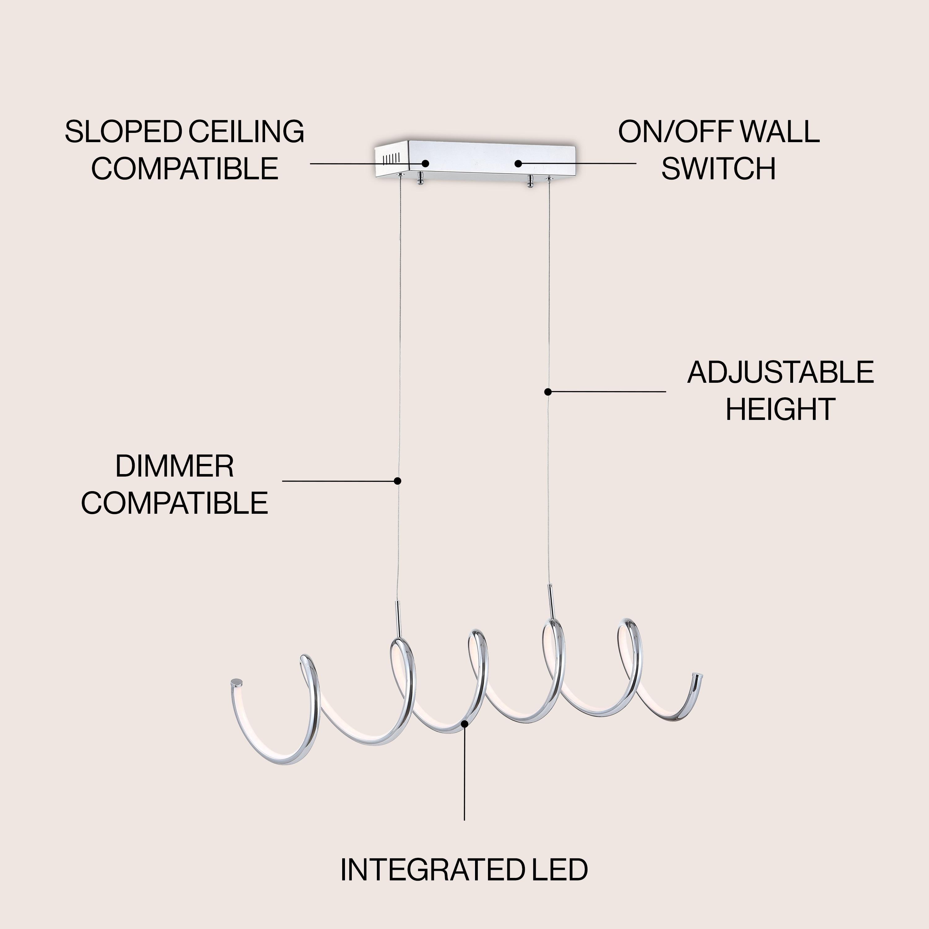 Ali 31" Dimmable Adjustable Integrated LED Metal Linear Pendant, Chrome