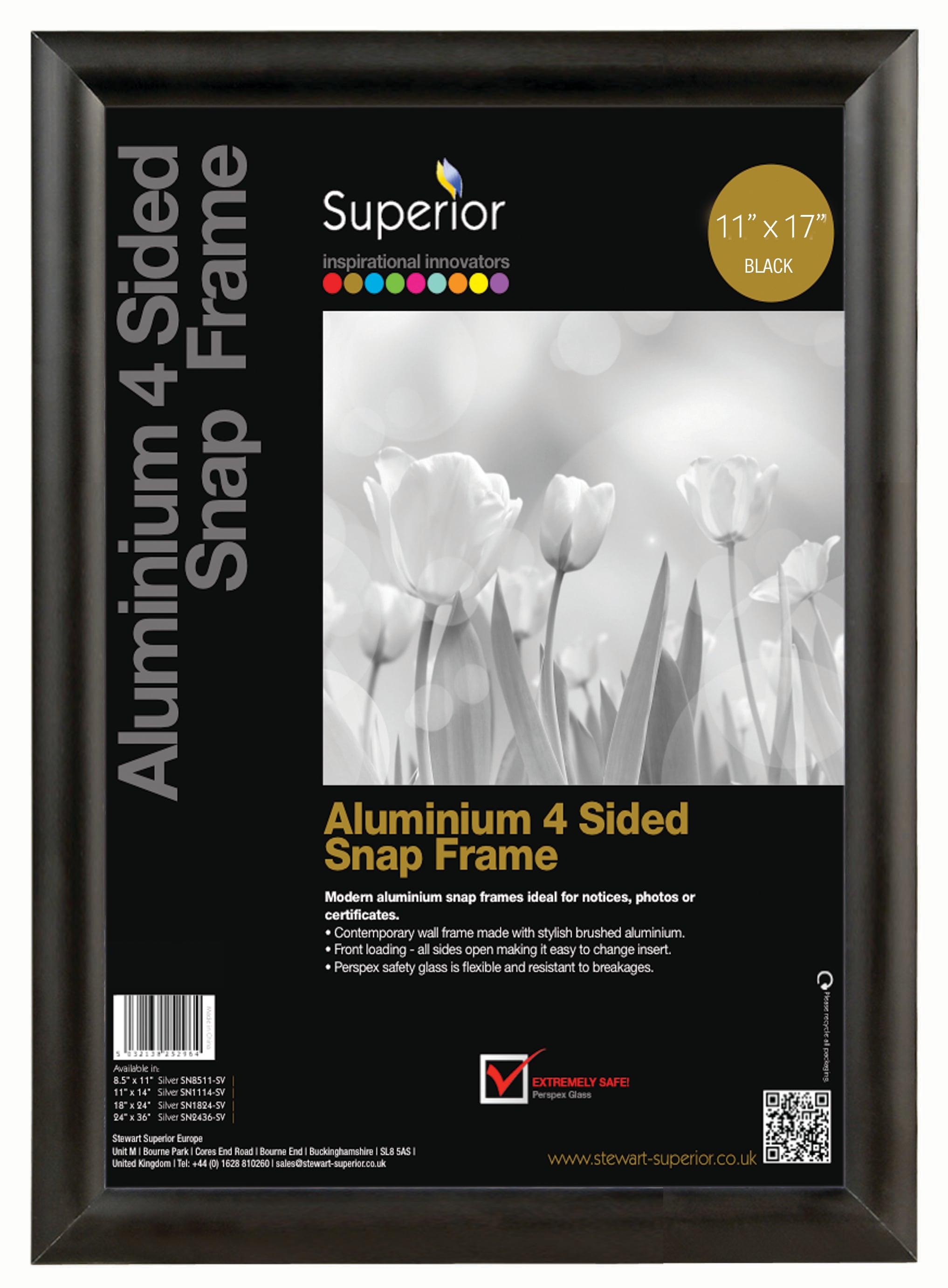 SECO Front Load Easy Open Snap Poster/Picture Frame 11 x 17 Inches, Black Aluminum Frame (SN1117Black)