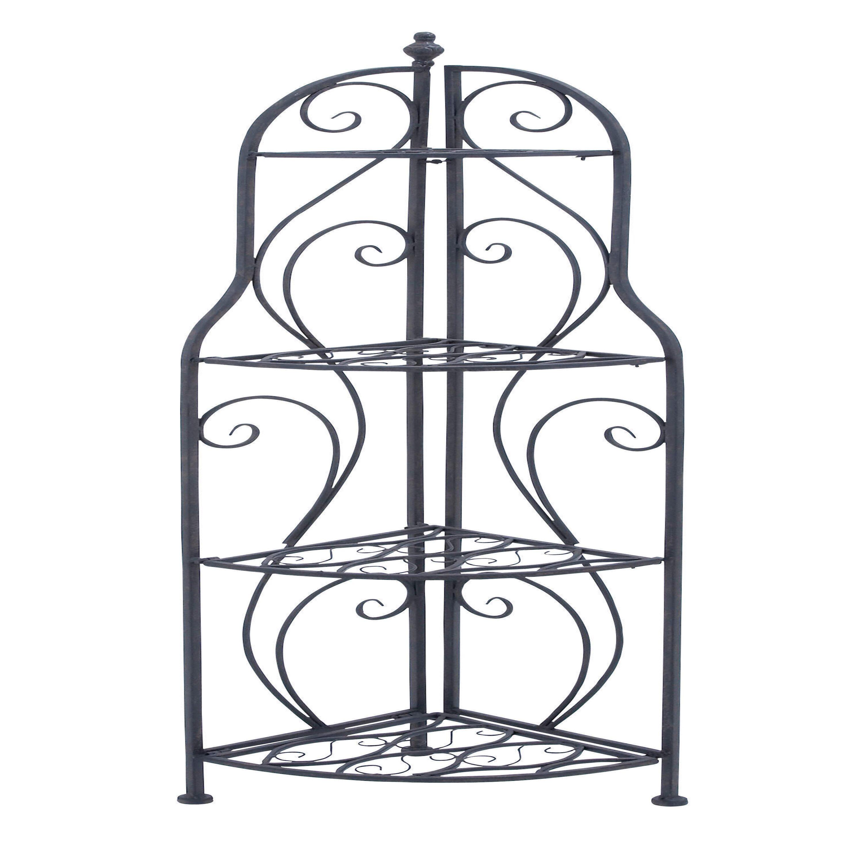 DecMode 17" x 60" Black Metal Scroll Indoor Outdoor Tall Folding 4 Shelves Bakers Rack, 1-Piece