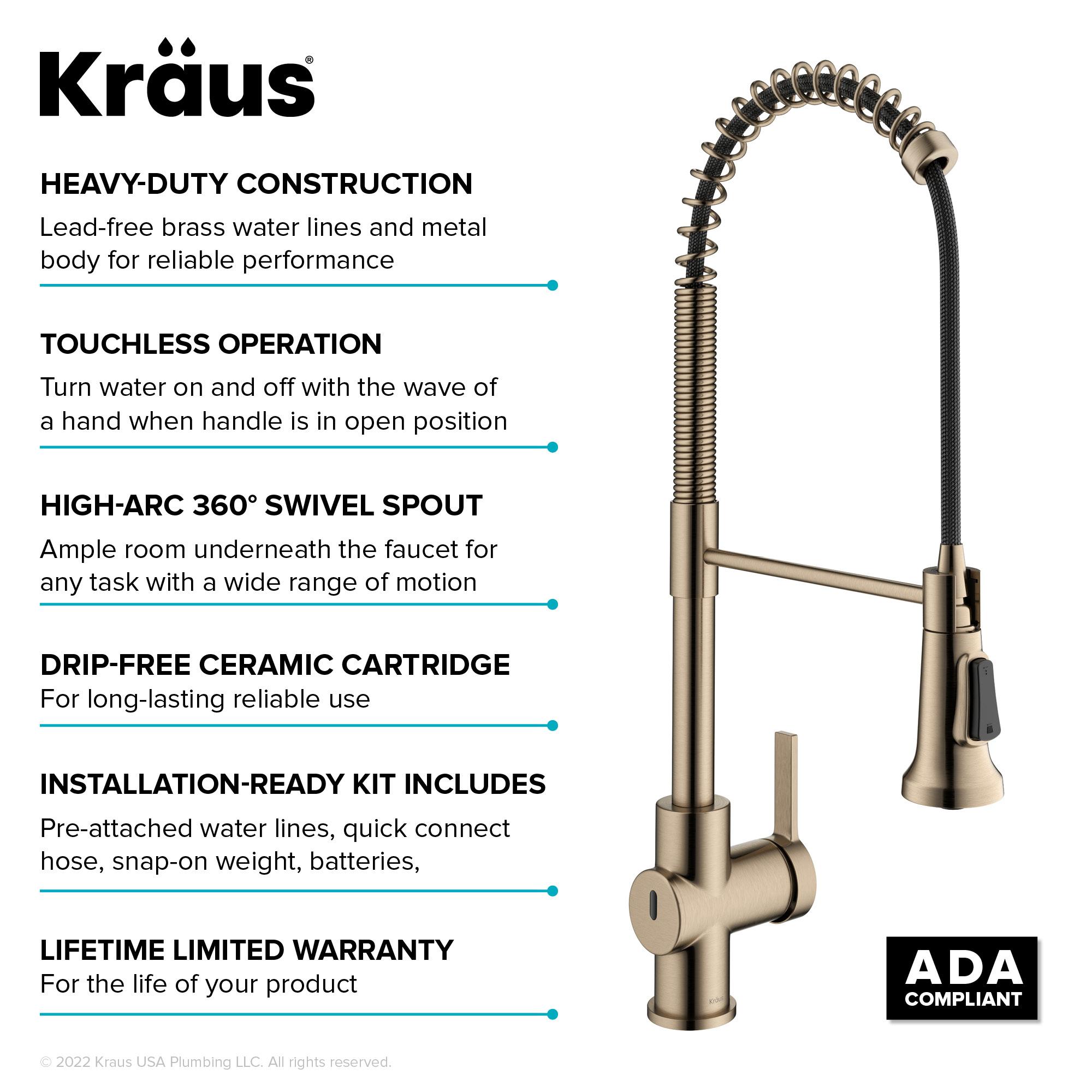 KRAUS Britt Touchless Sensor Commercial Single Handle Pull Down Kitchen Faucet