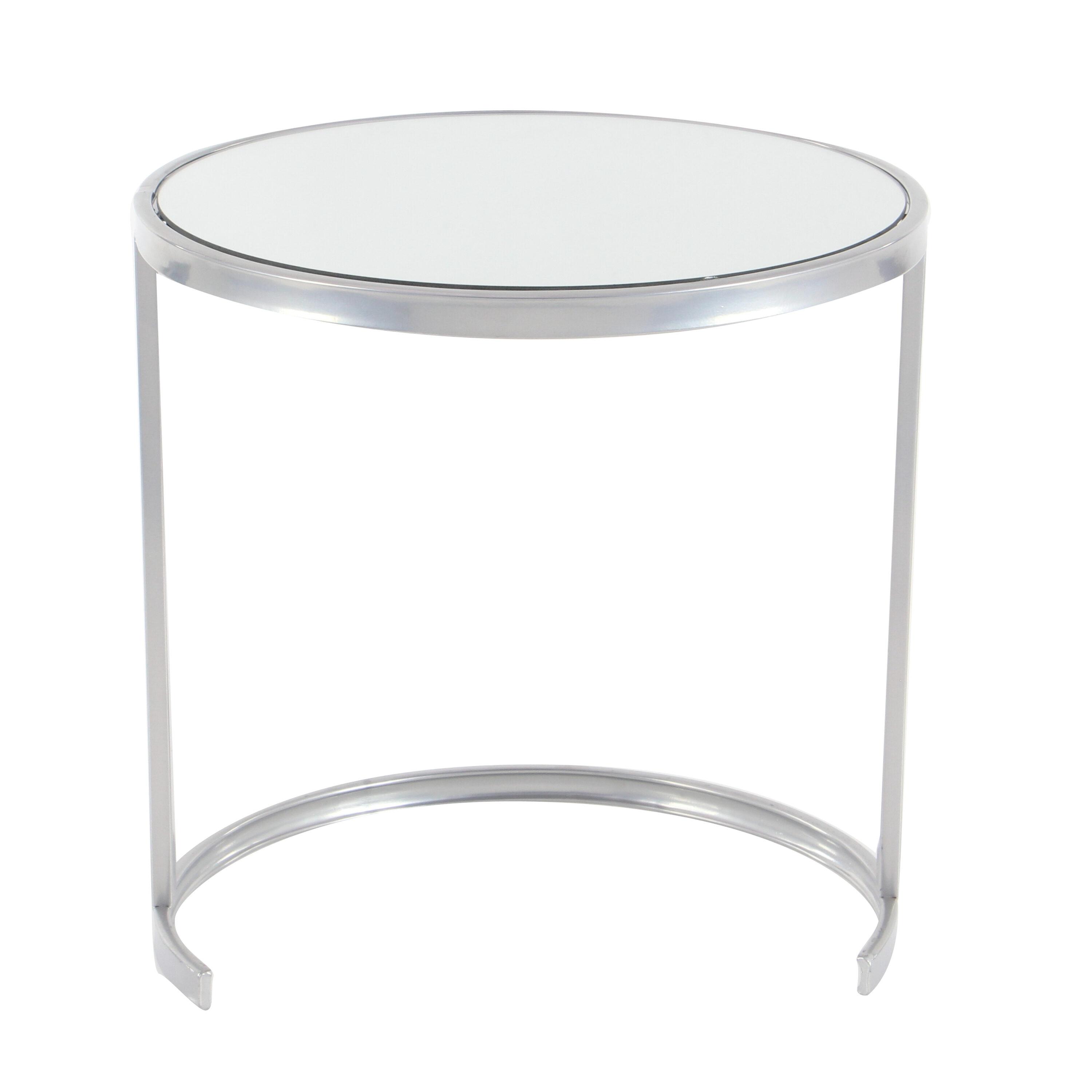 Oakengates Metal Round Nesting Side End Accent Table with Mirrored Glass Top Set