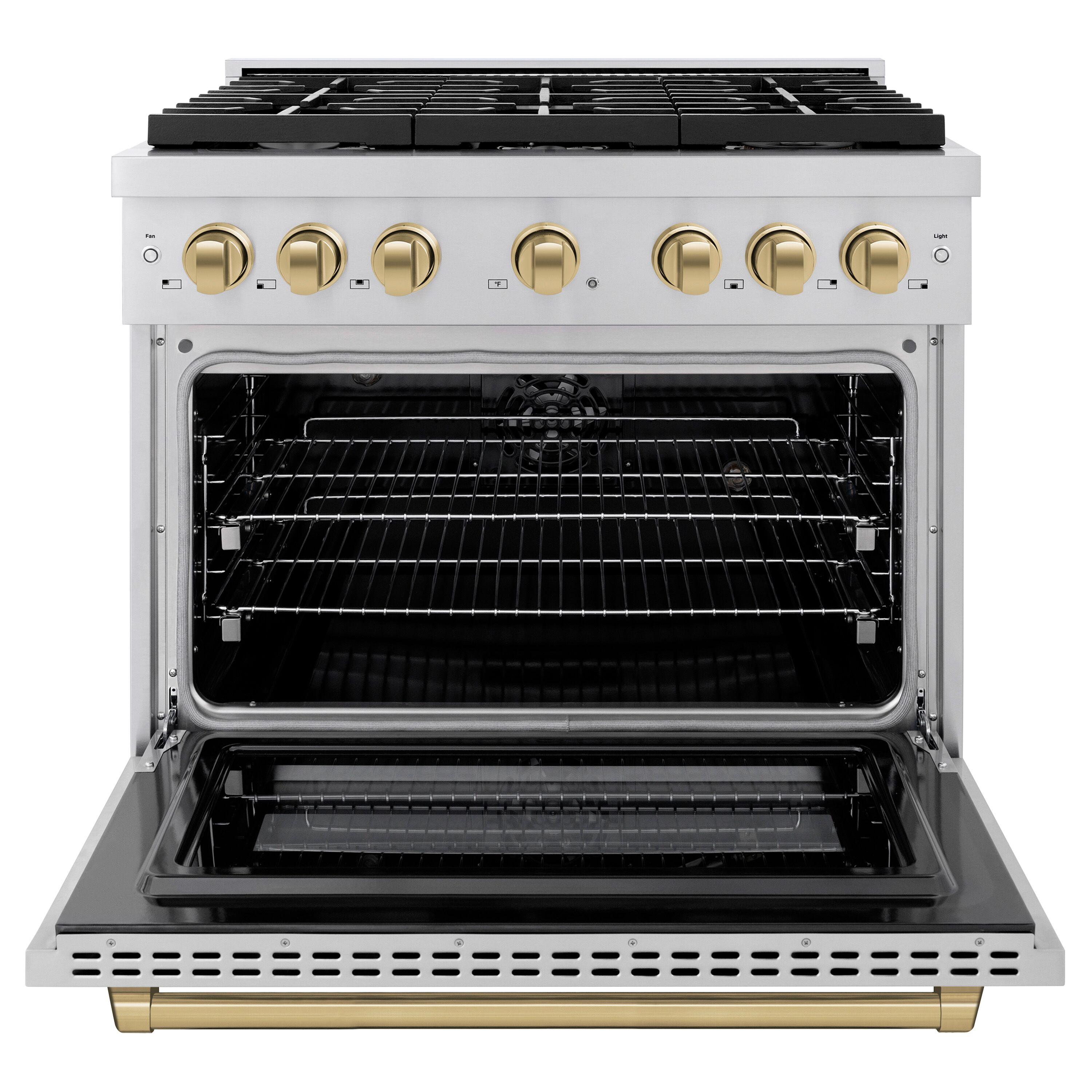 ZLINE ZLINE Autograph Edition 36 in. 5.2 cu. ft. Paramount Dual Fuel Range W/ 6 Burner Gas Cooktop & Electric Convection Oven in Stainless Steel W/ Champagne Bronze Accents (SDRZ-36-CB) SDRZ-36-CB