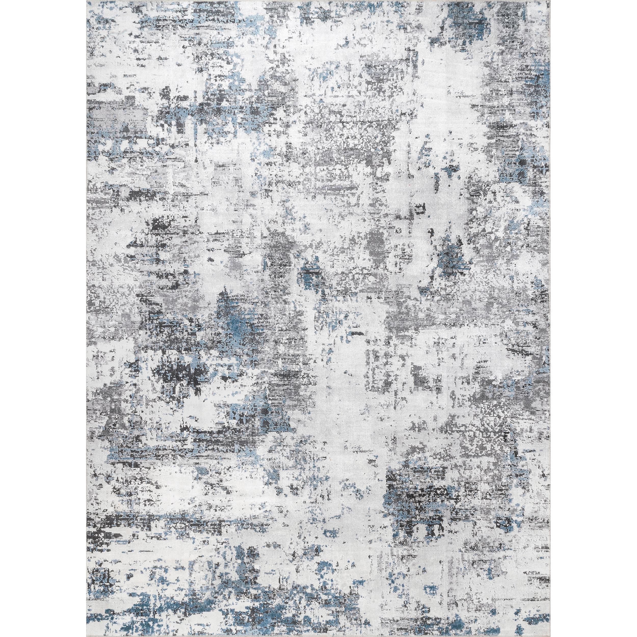 Nuloom Dali Abstract 2x8 Machine Washable Runner Indoor Area Rug for Living Room Bedroom Dining Room Entryway Hallway Kitchen, Blue Grey/Ivory