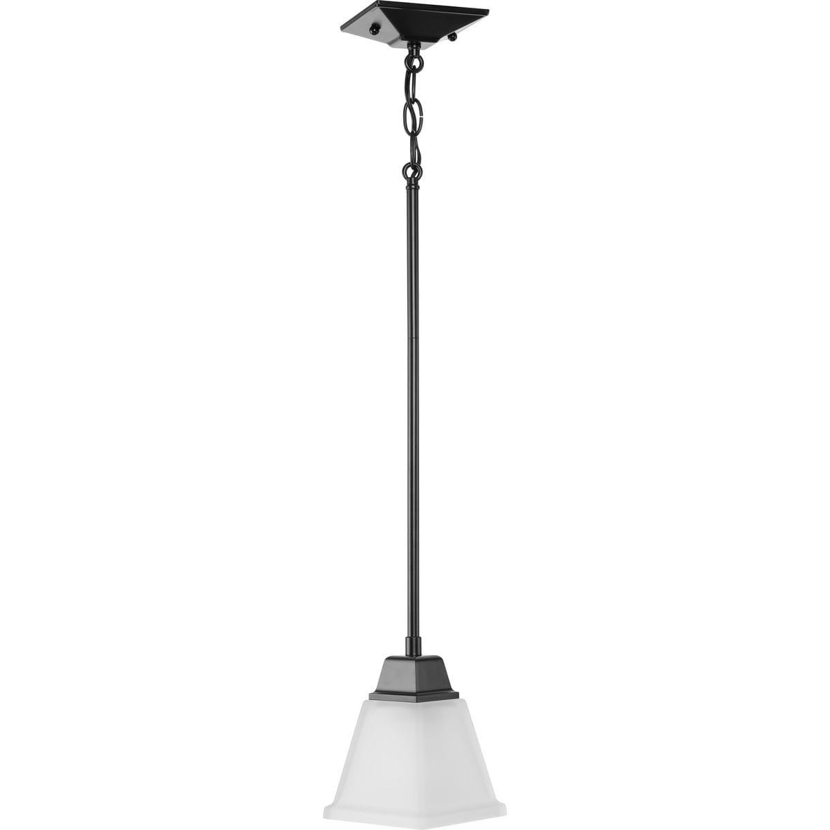 Progress Lighting, Clifton Heights, 1-Light Mini-Pendant, Matte Black, Etched Square Glass Shade