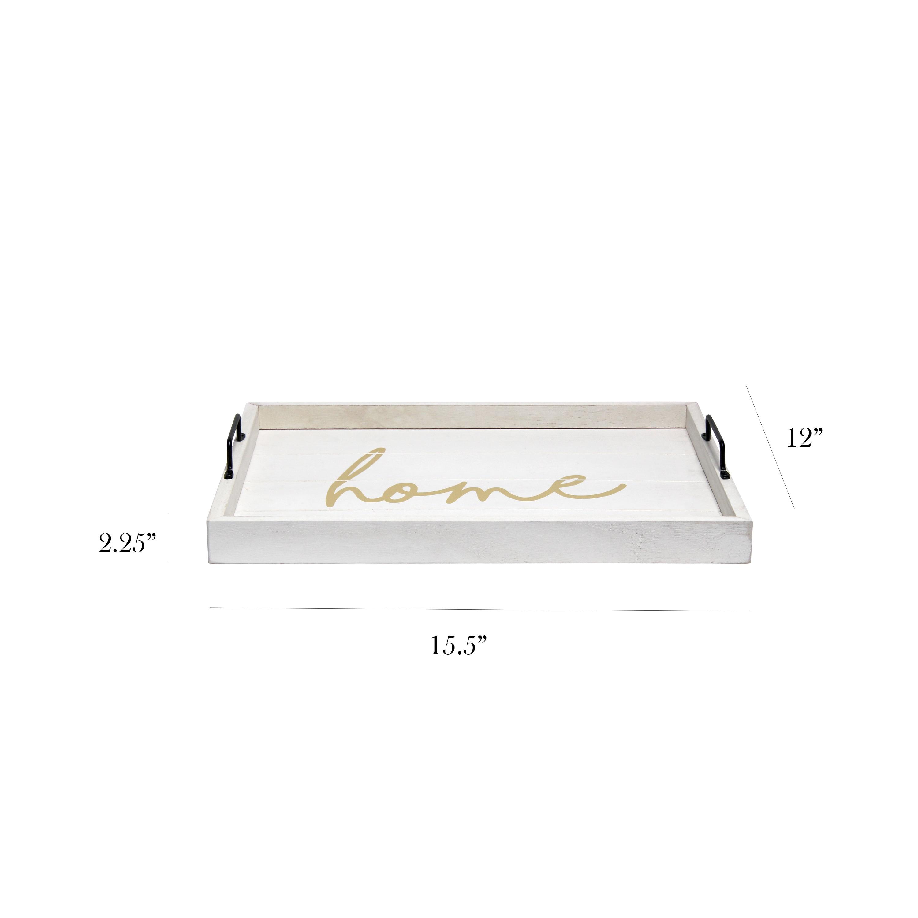 Elegant Designs "Home" 15" x 12" Serving Tray w/ Handles in White Wash