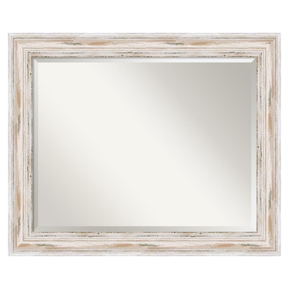 33" x 27" Alexandria White Wash Framed Wall Mirror - Amanti Art: Beveled, No Assembly Required