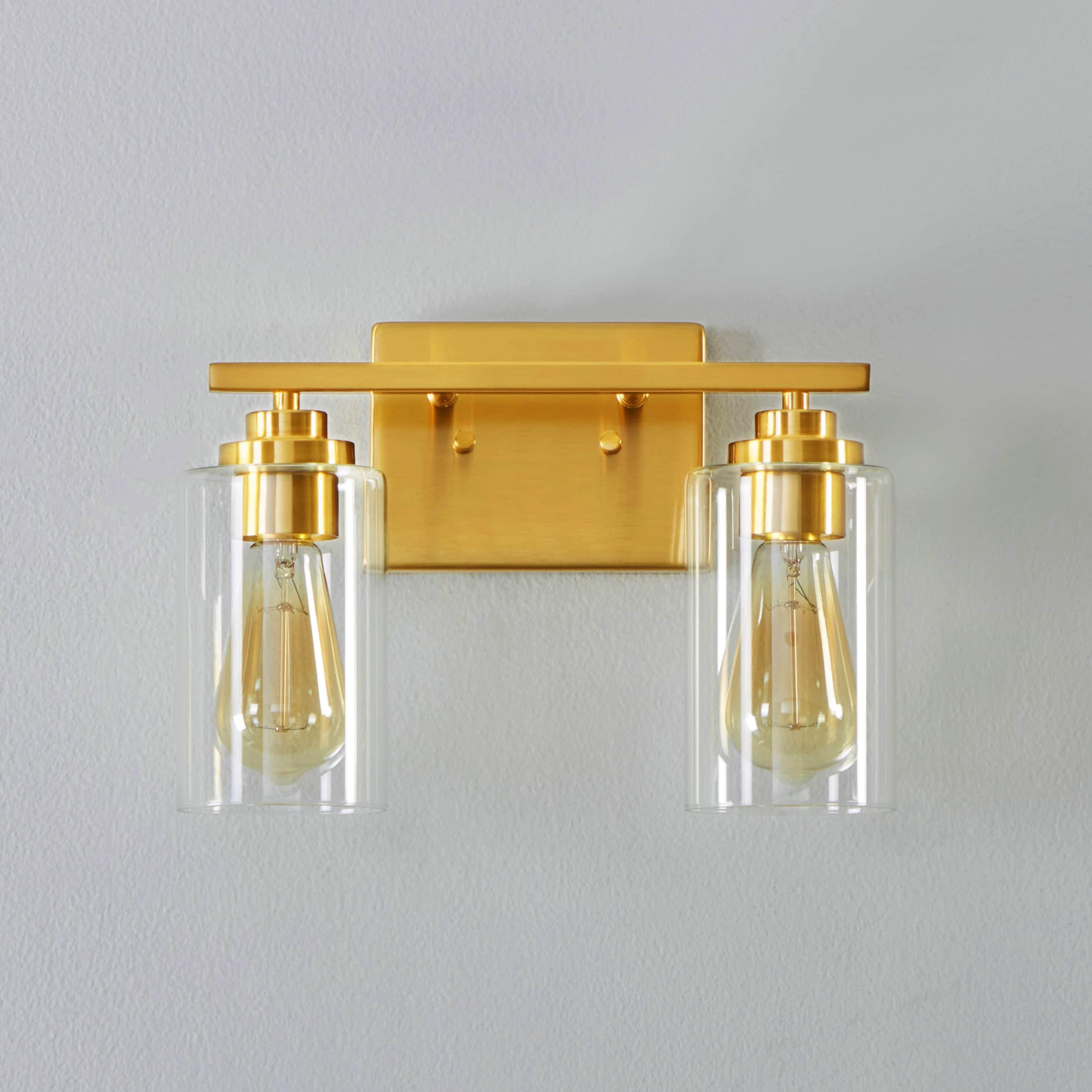 Kawoti  2-Light Dimmable Bathroom Vanity Light with Clear Glass Shade Antiqued Brass