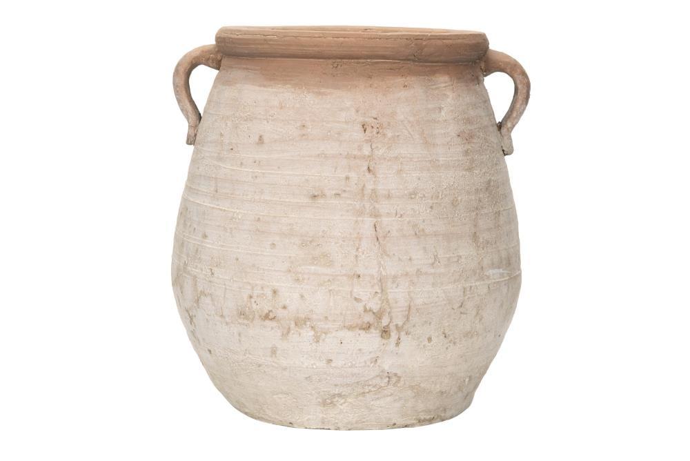 Storied Home 14" x 13" Whitewashed Terracotta Urn Jar Orange : Indoor/Outdoor, Boho Style, Water Tight