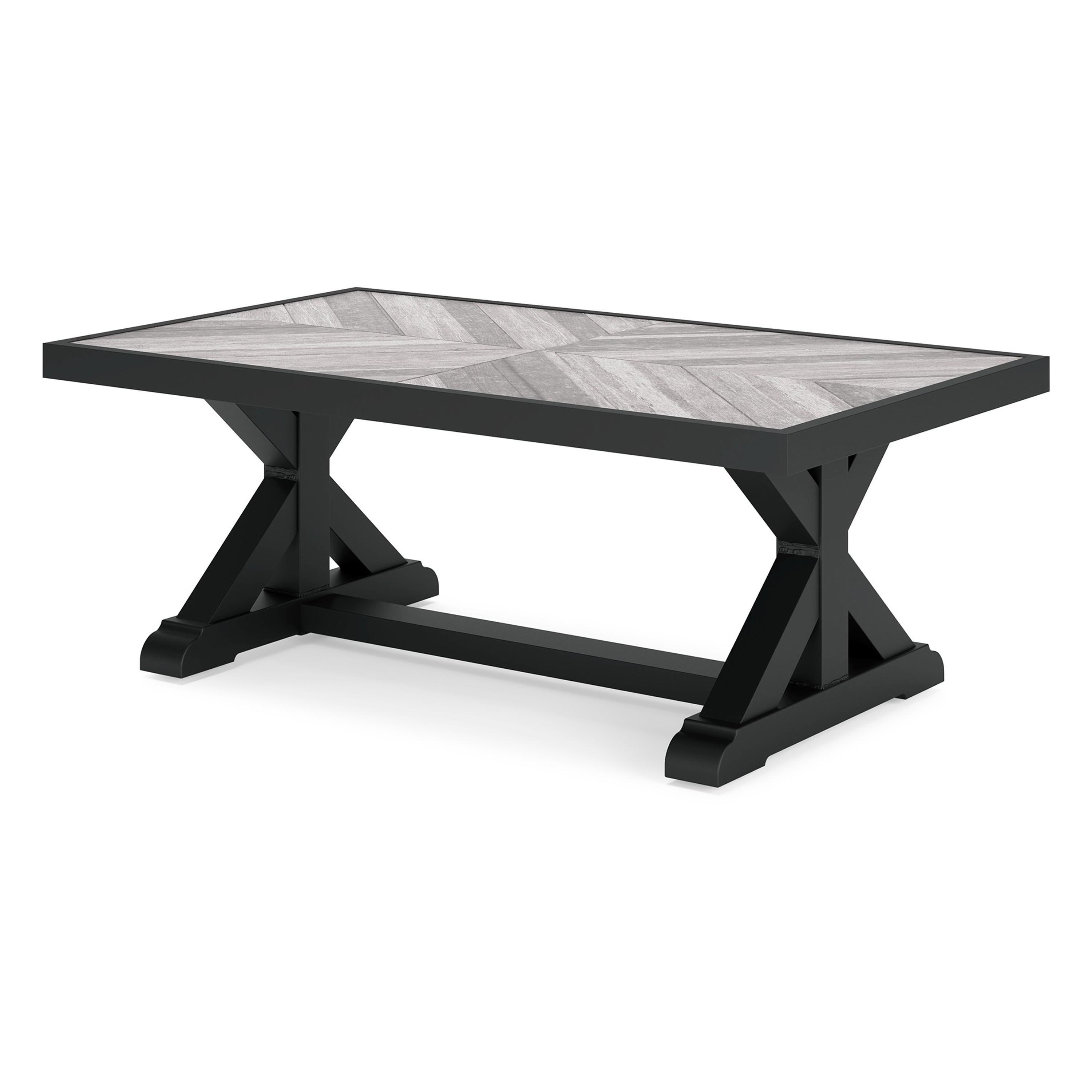 Black and Gray Rectangular Outdoor Coffee Table with Porcelain Top