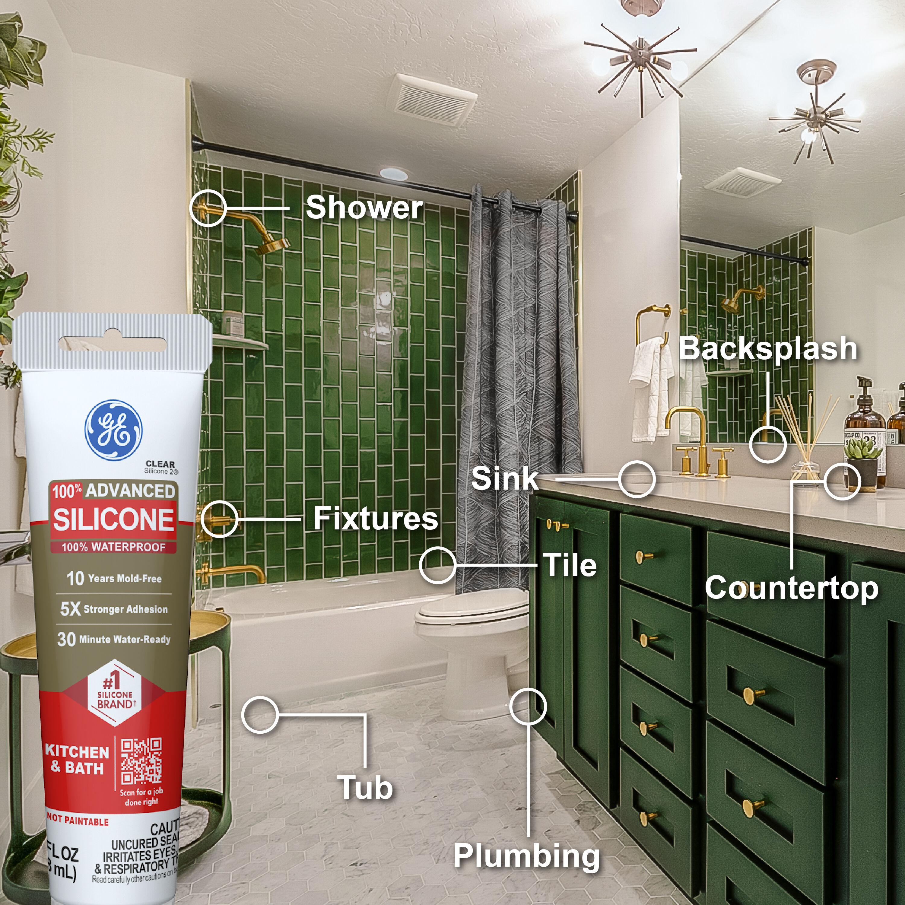 GE Advanced Silicone Kitchen & Bath Sealant, Pack of 1, Clear 2.8 fl oz Tube