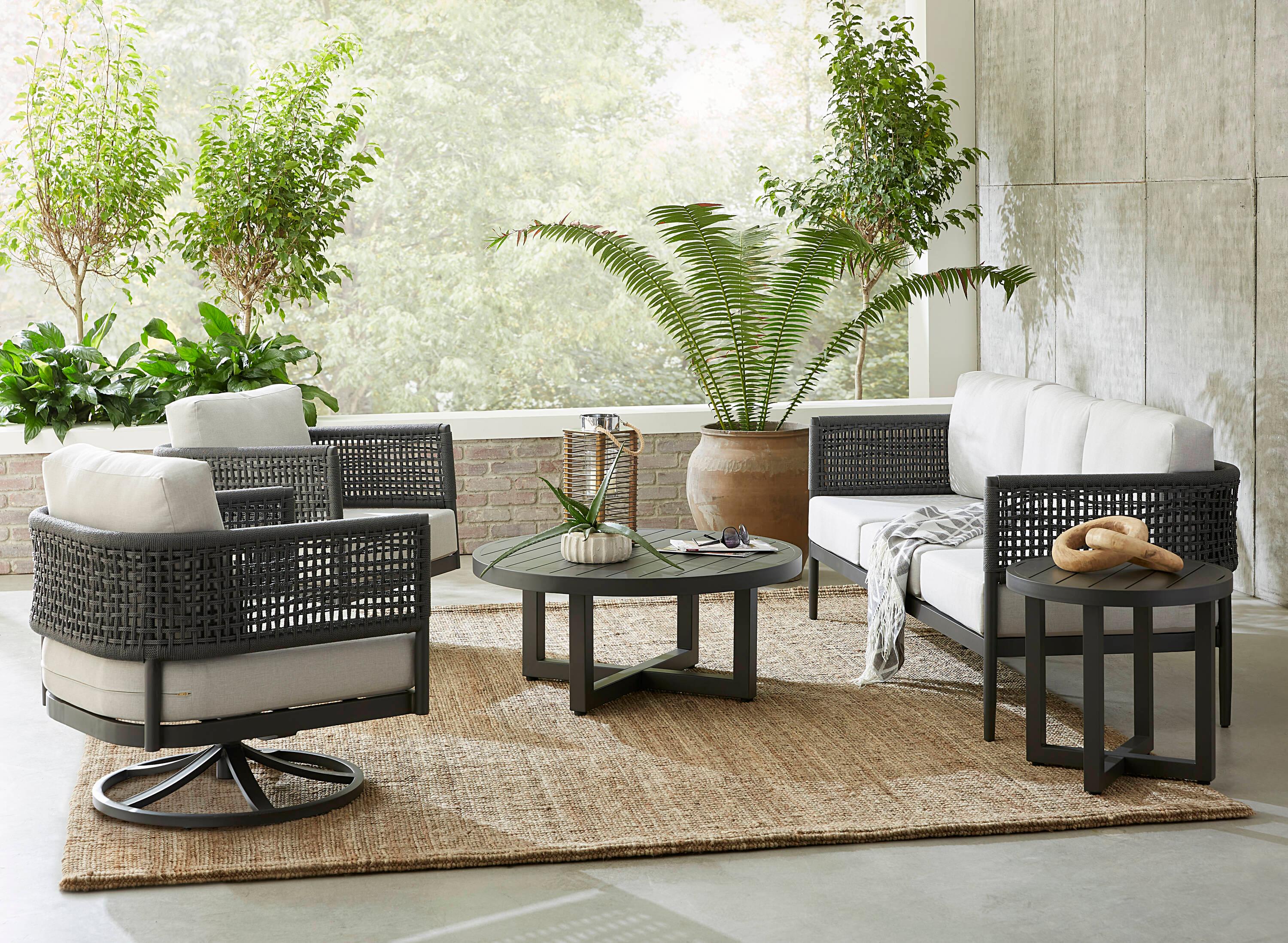 International Concepts 5pc Woven Abaca Rope Outdoor Patio Conversation Furniture Sets: Includes Rockers, Aluminum Frame