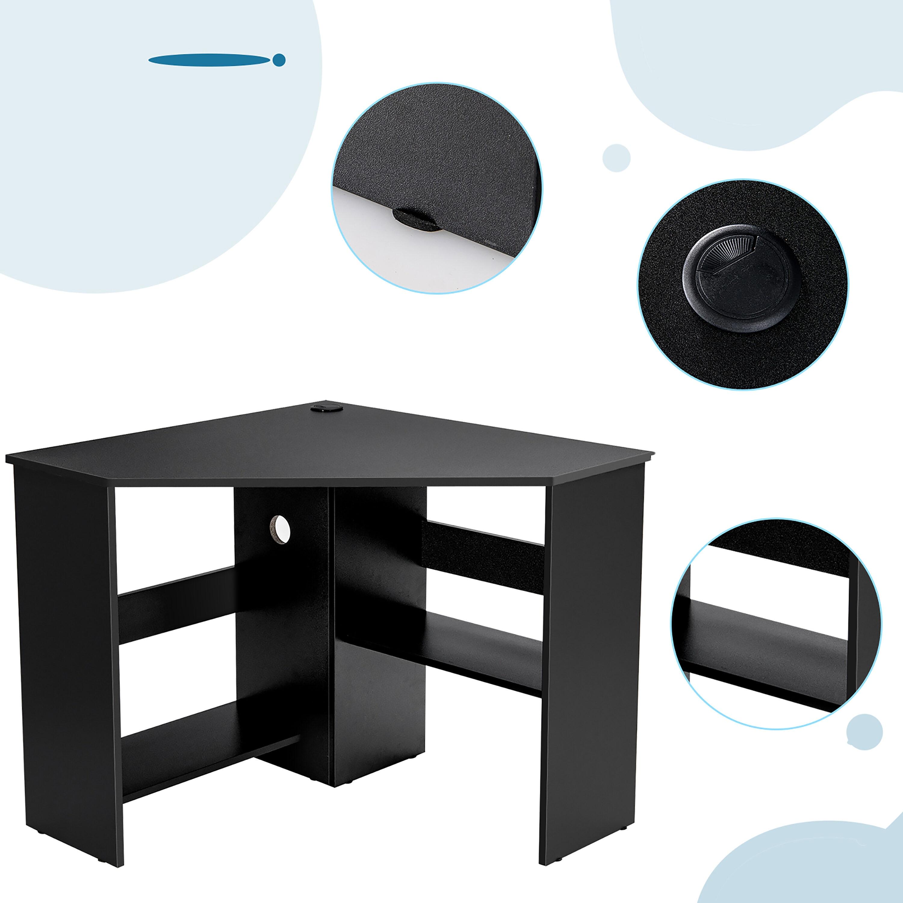 Costway Corner Computer Desk Triangle Writing Workstation w/ Storage Shelf Black