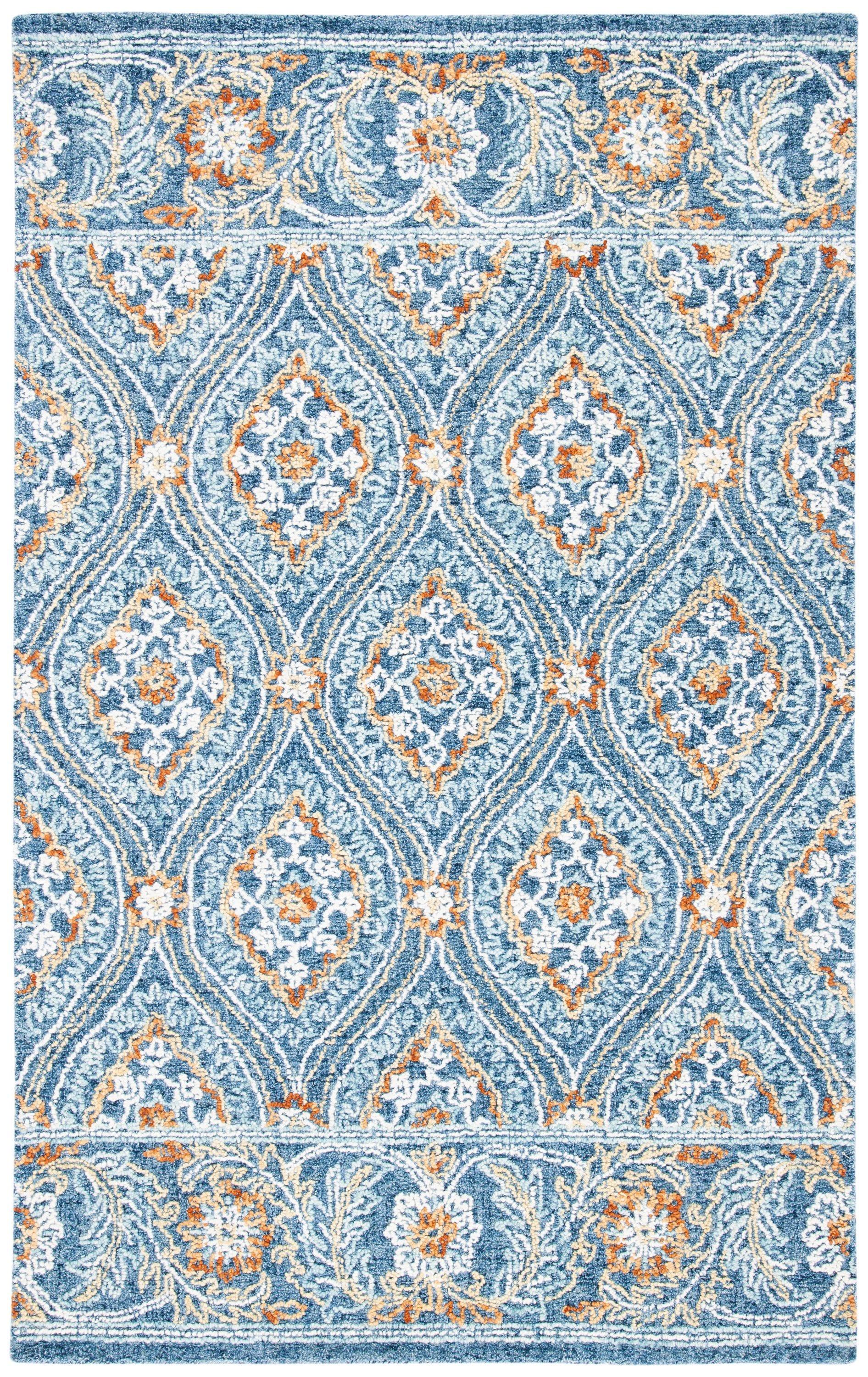 SAFAVIEH Blossom Dima Damask Area Rug, Navy/Yellow, 5' x 8'