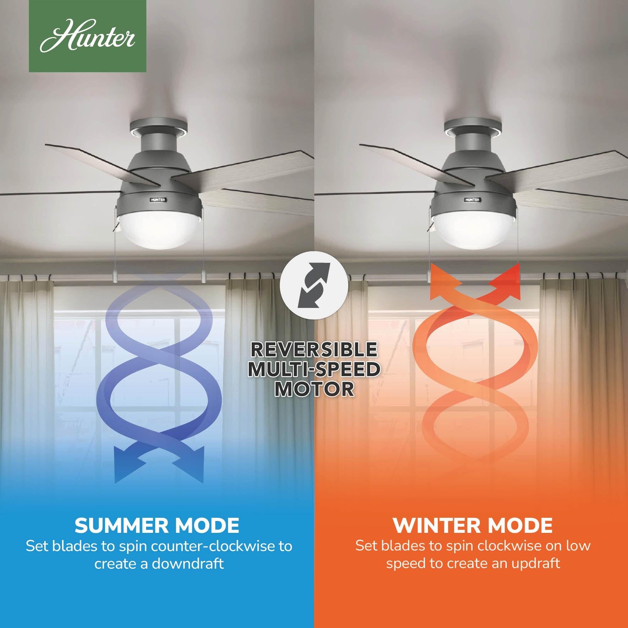 Hunter Fan 46" Anslee 5 - Blade LED Flush Mount Ceiling Fan with Pull Chain and Light Kit Included