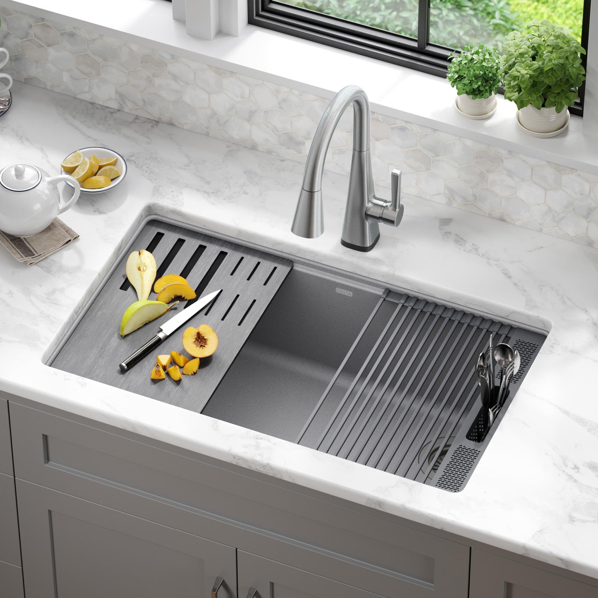 DELTA Everest™ 32" L Granite Composite Workstation Kitchen Sink Undermount Single Bowl with WorkFlow™ Ledge