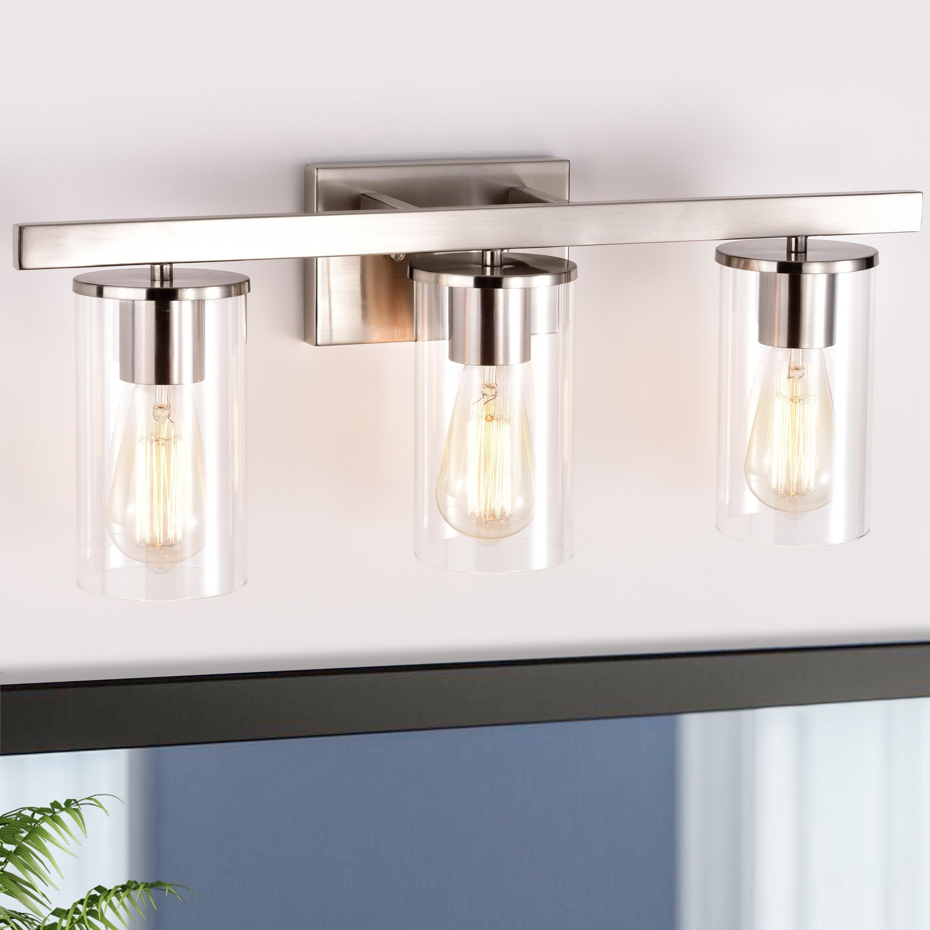 C Cattleya 3-Light Vanity Light with Clear Glass Shades Brushed Nickel Nickel Brushed