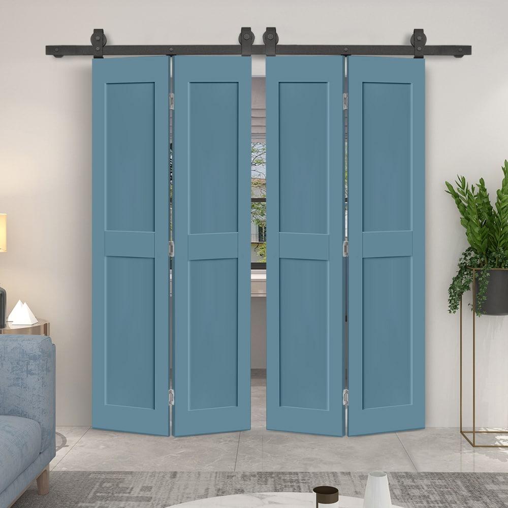 Calhome 2 PANEL Shaker Composite Double Bi-Fold Door with Barn Door Hardware Kit