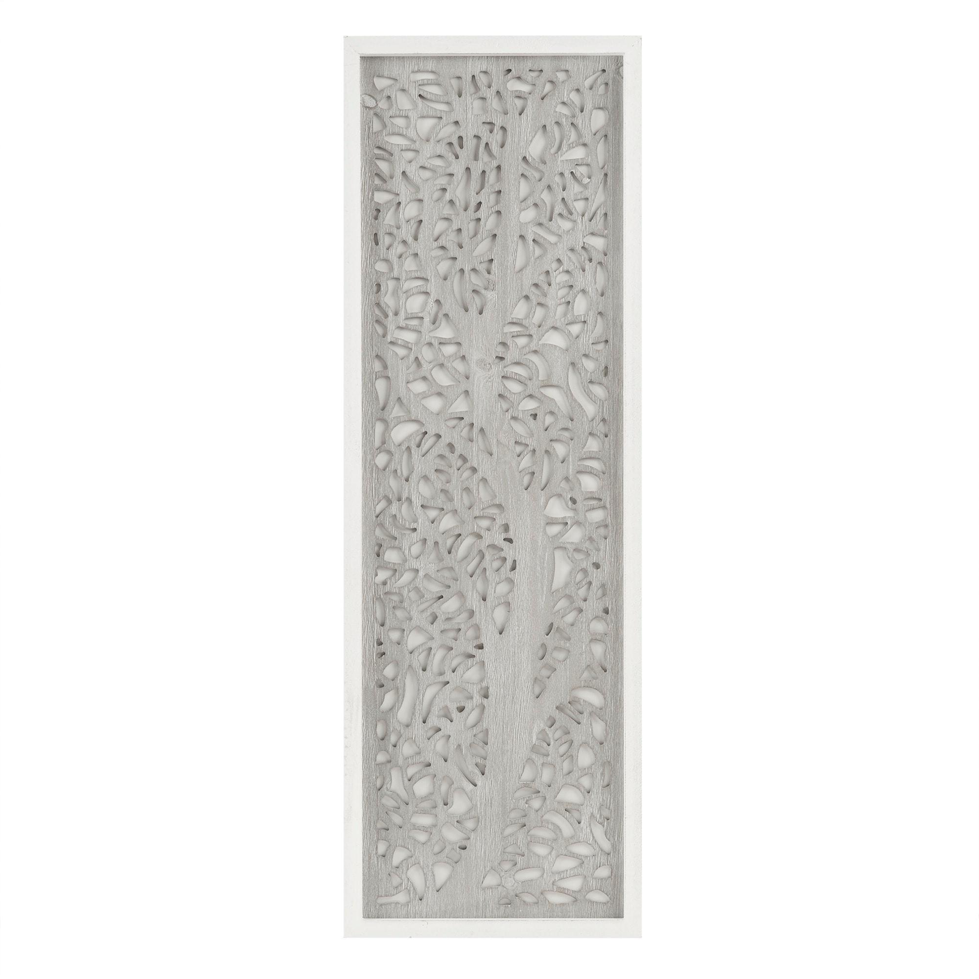 Madison Park Laurel Branches Carved Wood Wall Decor Panel Gray: Modern Botanical MDF Art, All Ages Oriented