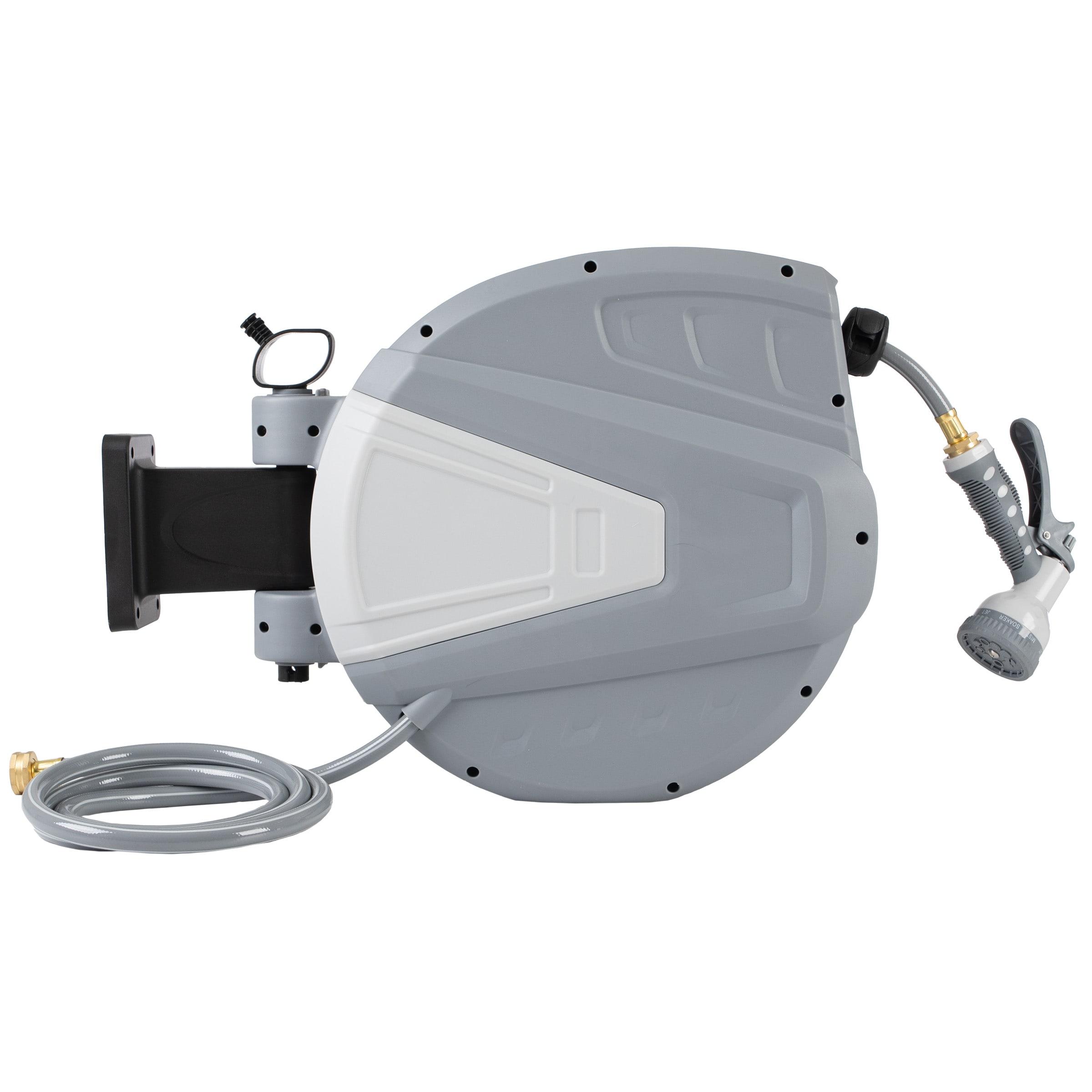 Retractable Hose - 100 FT Garden Hose with 9 Nozzle Patterns - Hose Reel Wall Mount with 180-Degree Swivel Bracket and Auto-Rewind by Pure Garden