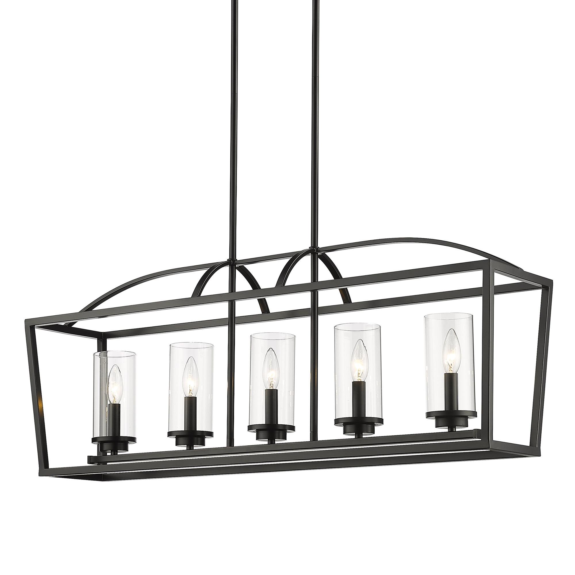 Golden Lighting Mercer 5-Light Linear Pendant in Matte Black with Clear Glass