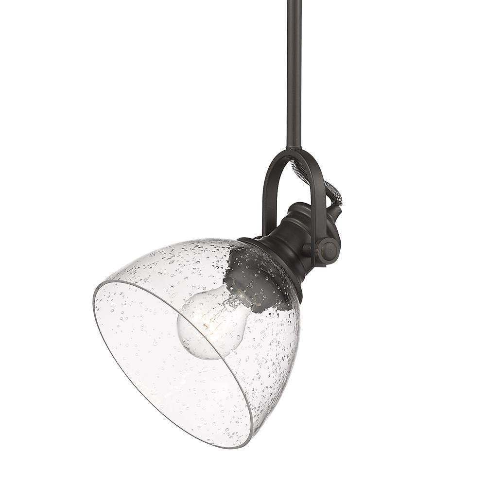 Golden Lighting Hines 1-Light Mini Pendant in Rubbed Bronze with Seeded Glass