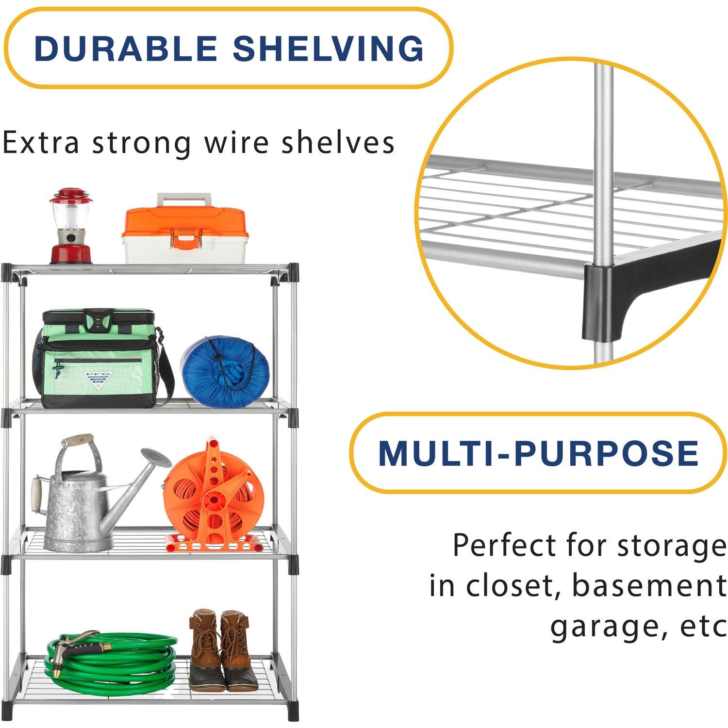 Whitmor 4-Tier Freestanding Metal Shelf Tower Closet System, Black & Silver