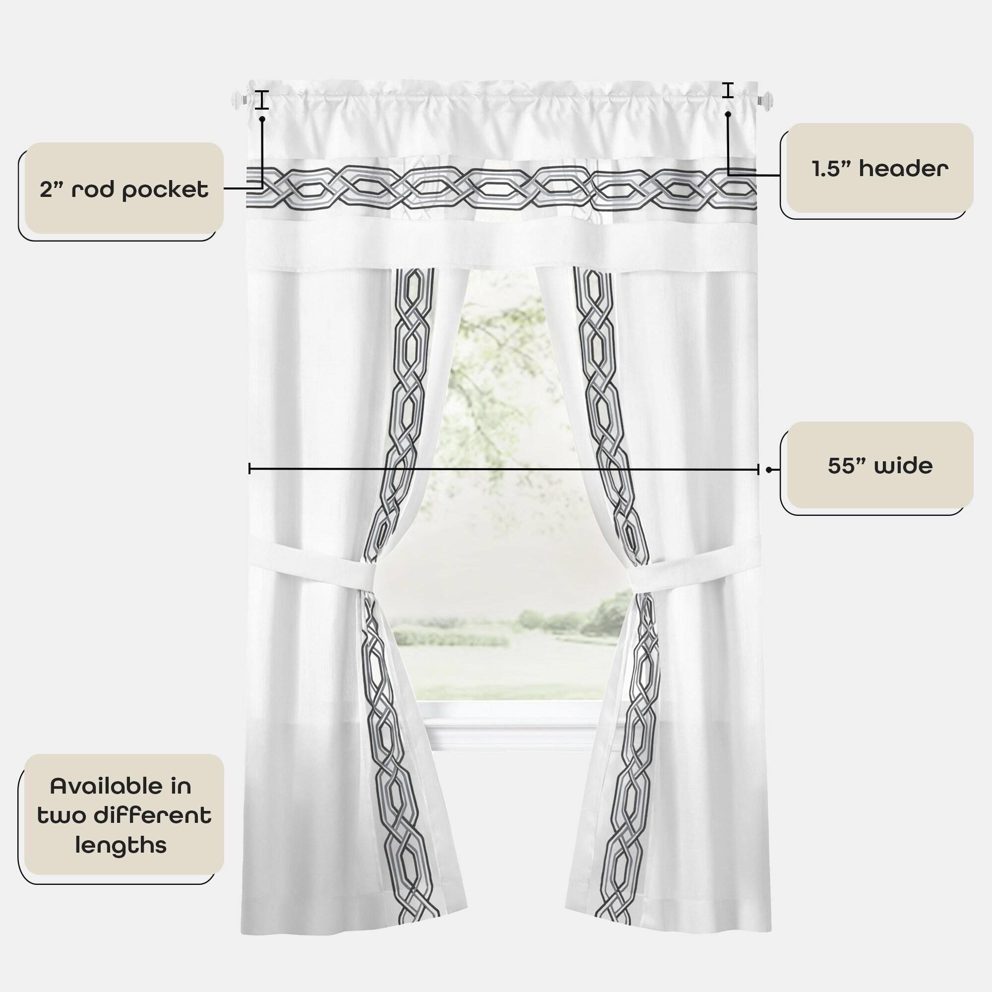 Achim Paige Rod Pocket 5 Piece Light Filtering Curtain Set, White, 55" x 63"