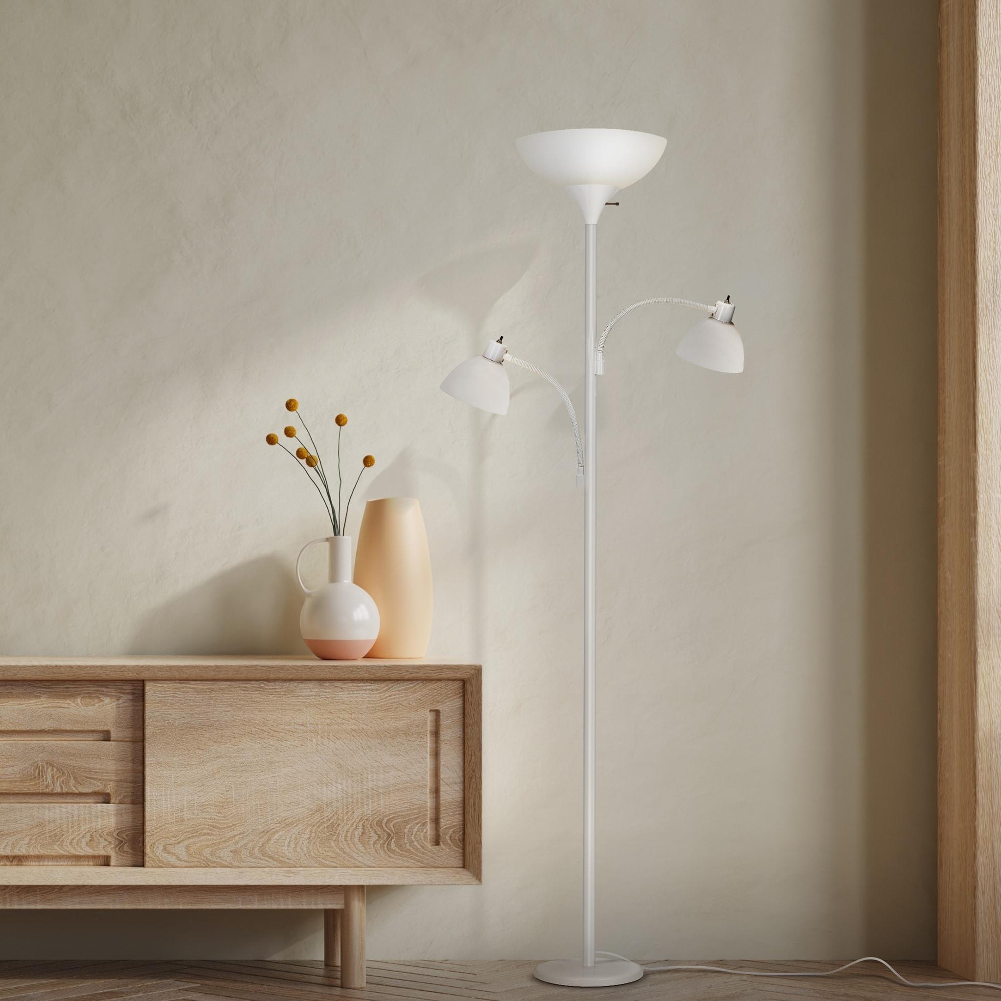 Brightech Dome Double 72 in. Industrial 3-Light 3-Way Dimming LED Floor Lamp with 3 Plastic Bowl Shades