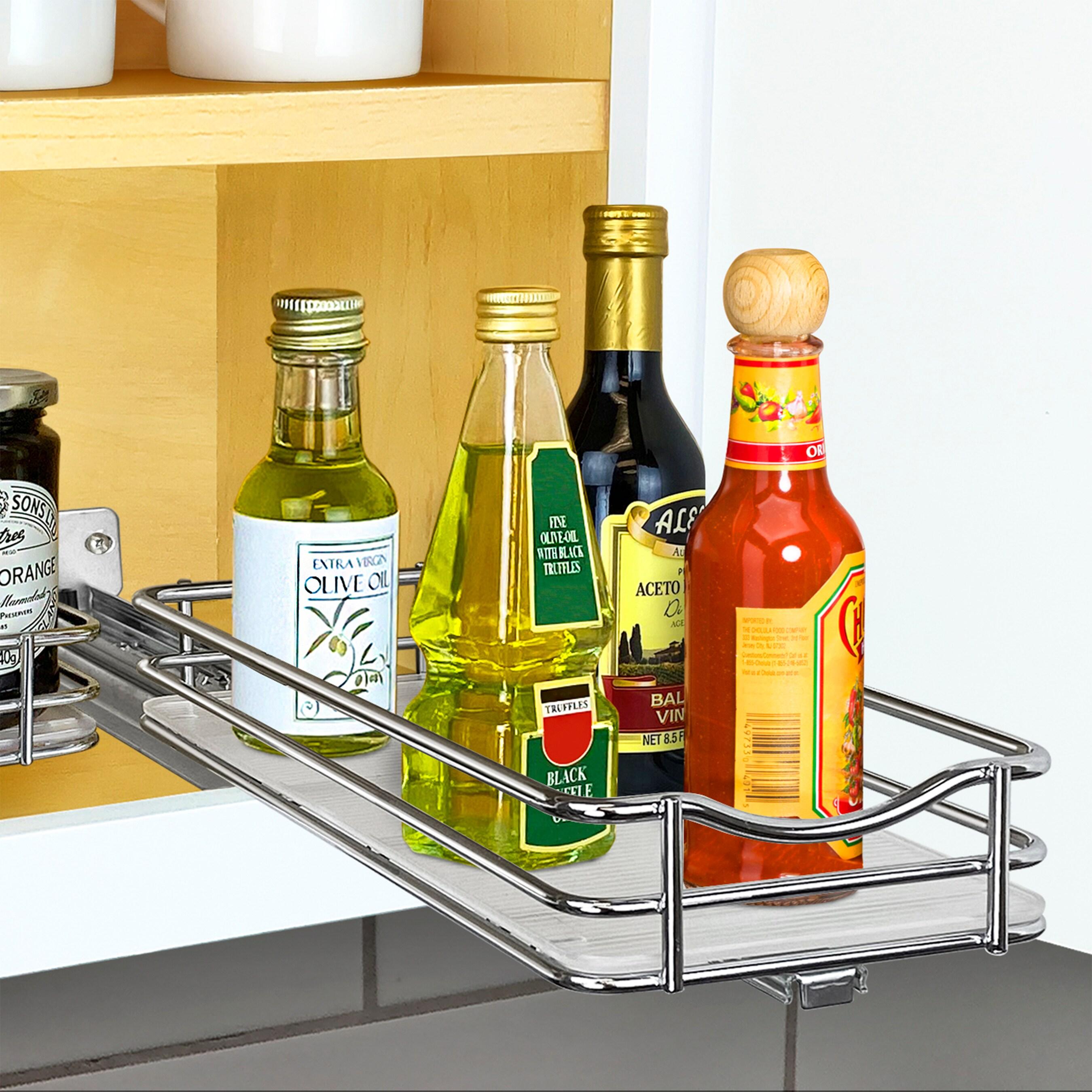 Lynk Professional Slide Out Spice Rack Upper Cabinet Organizer- 4" Wide: Chrome-Plated Kitchen Storage, Pull Out System