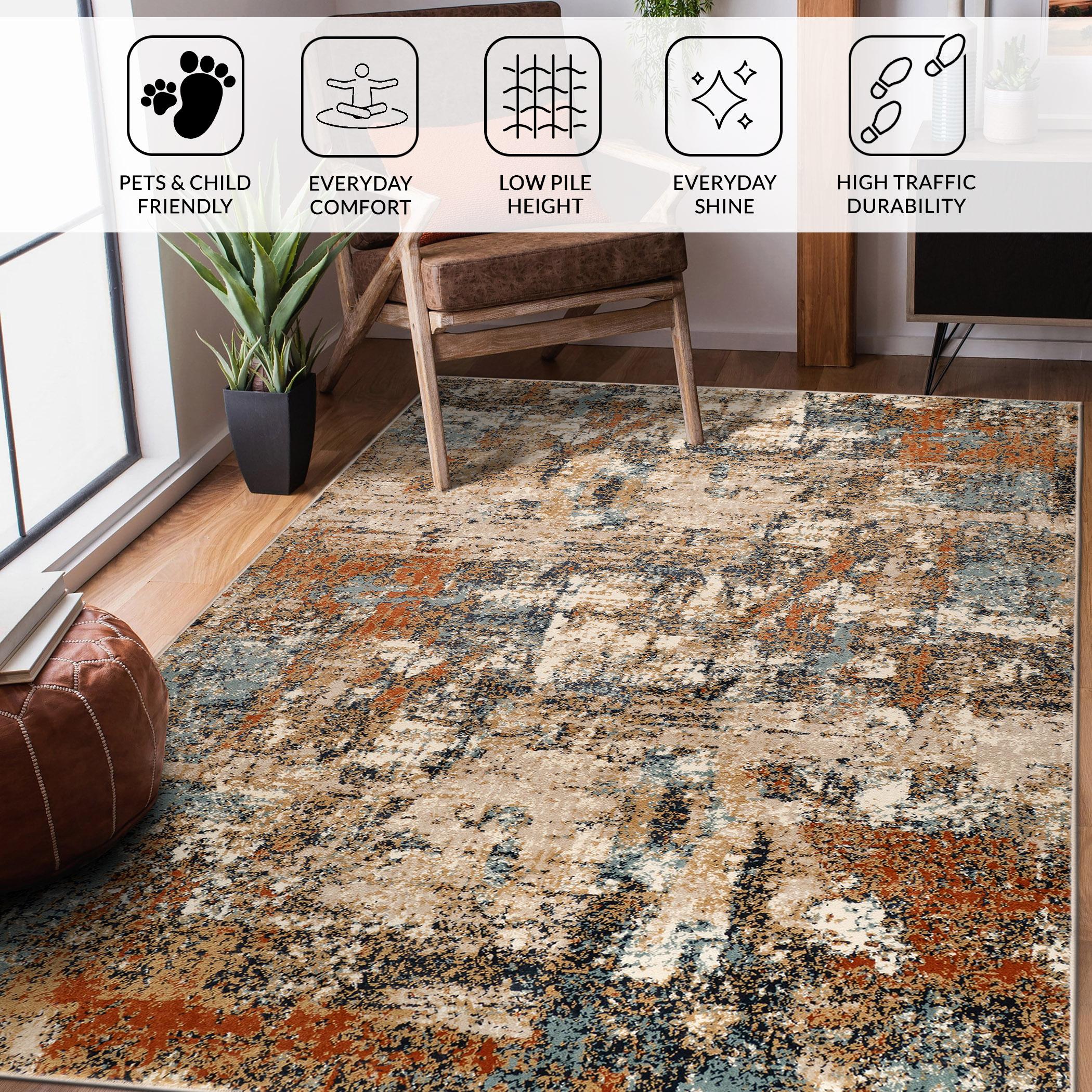 Bohemian Blue and Beige Synthetic 5' x 7' Area Rug