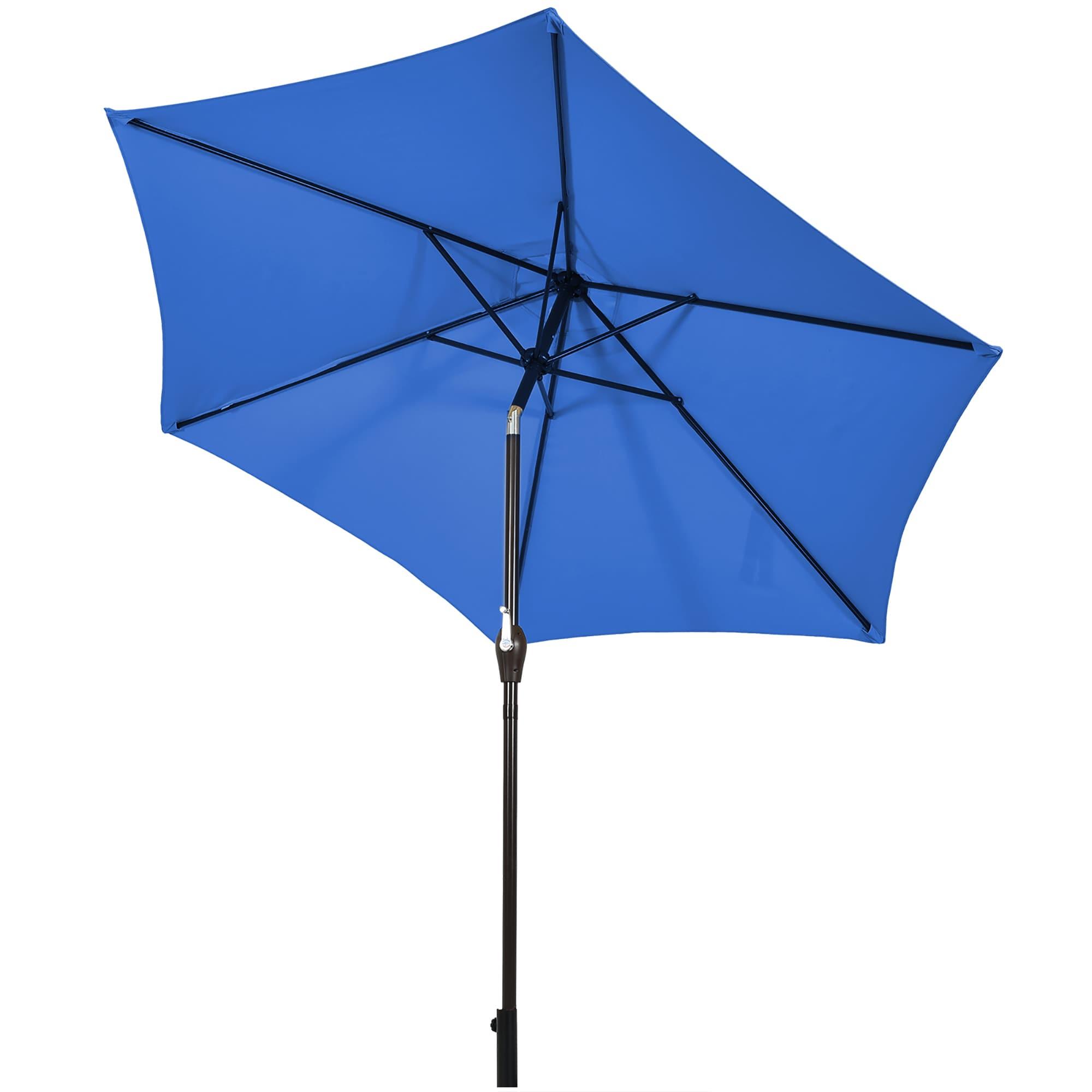 9 ft Blue Polyester Outdoor Patio Umbrella with Iron Pole