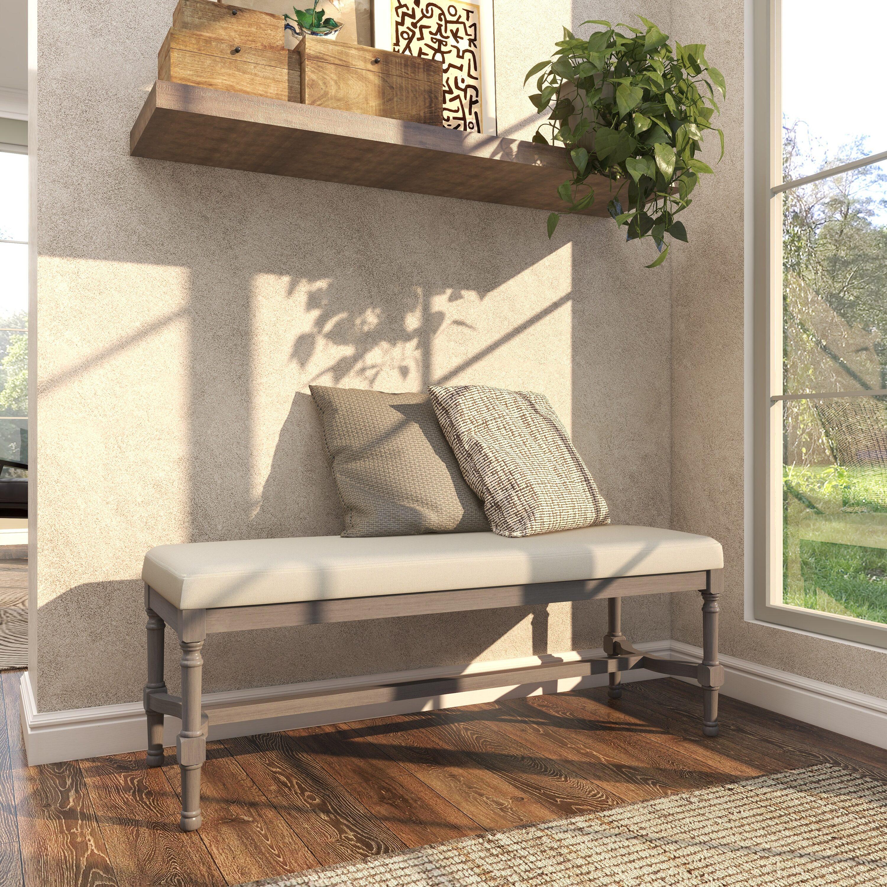 DecMode Wood Bench with Burlap Seat, Gray