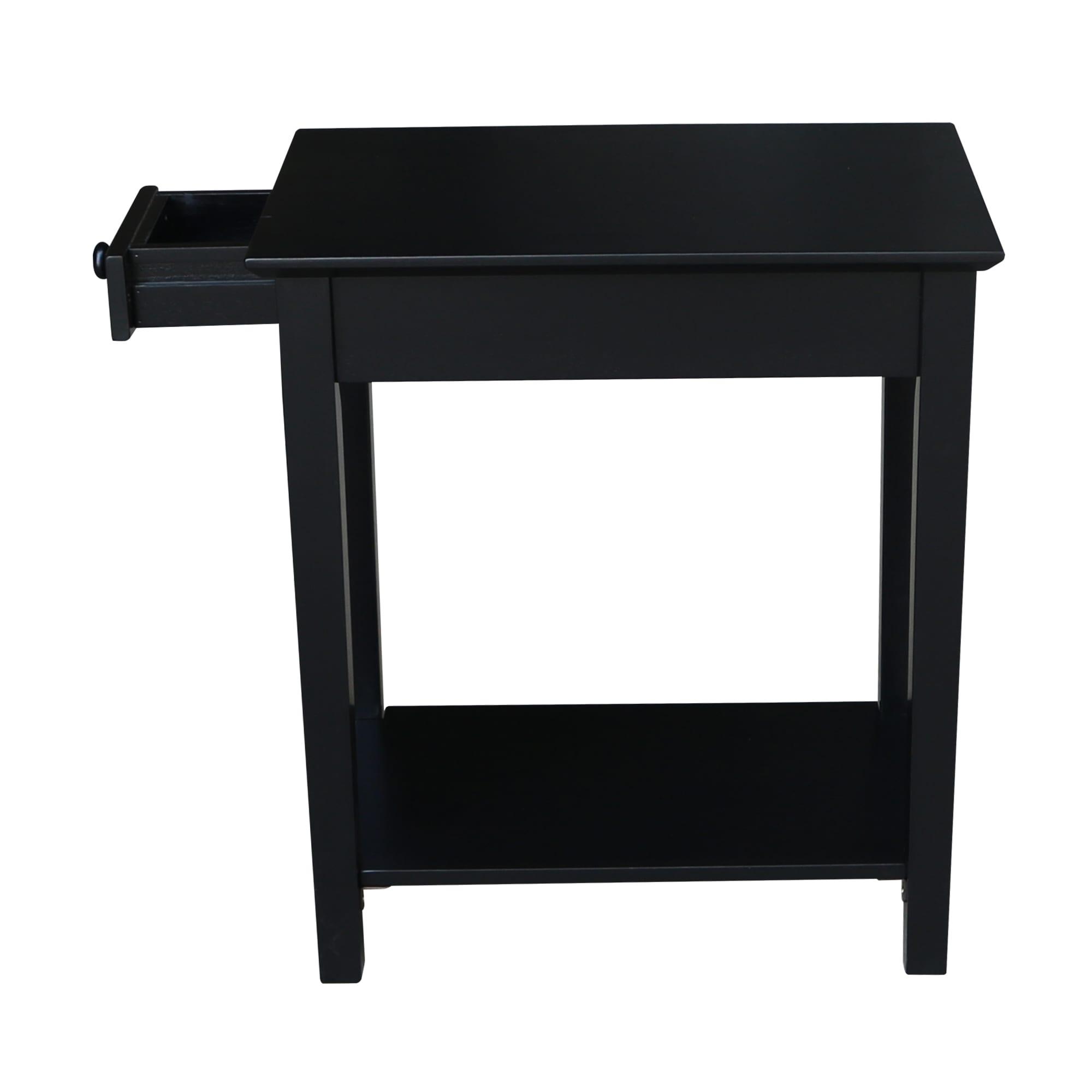 International Concepts Narrow End Table Black: Sleek Design with Drawer & Fixed Shelf for Living Room