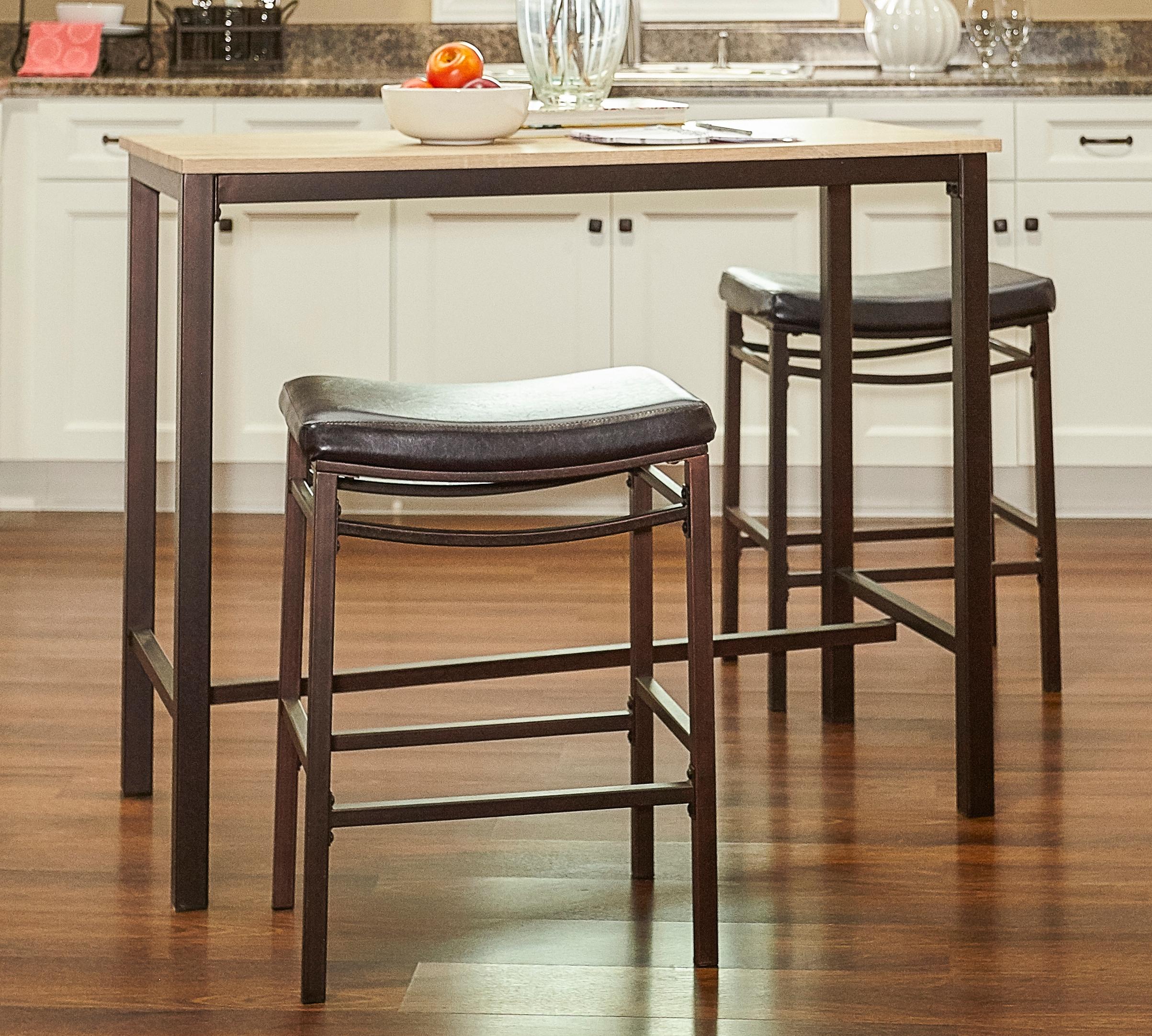 Linon 3pc Betty Faux Leather Stools Wood Pub Dining Set Wood/Brown: Counter Height, Padded Seat