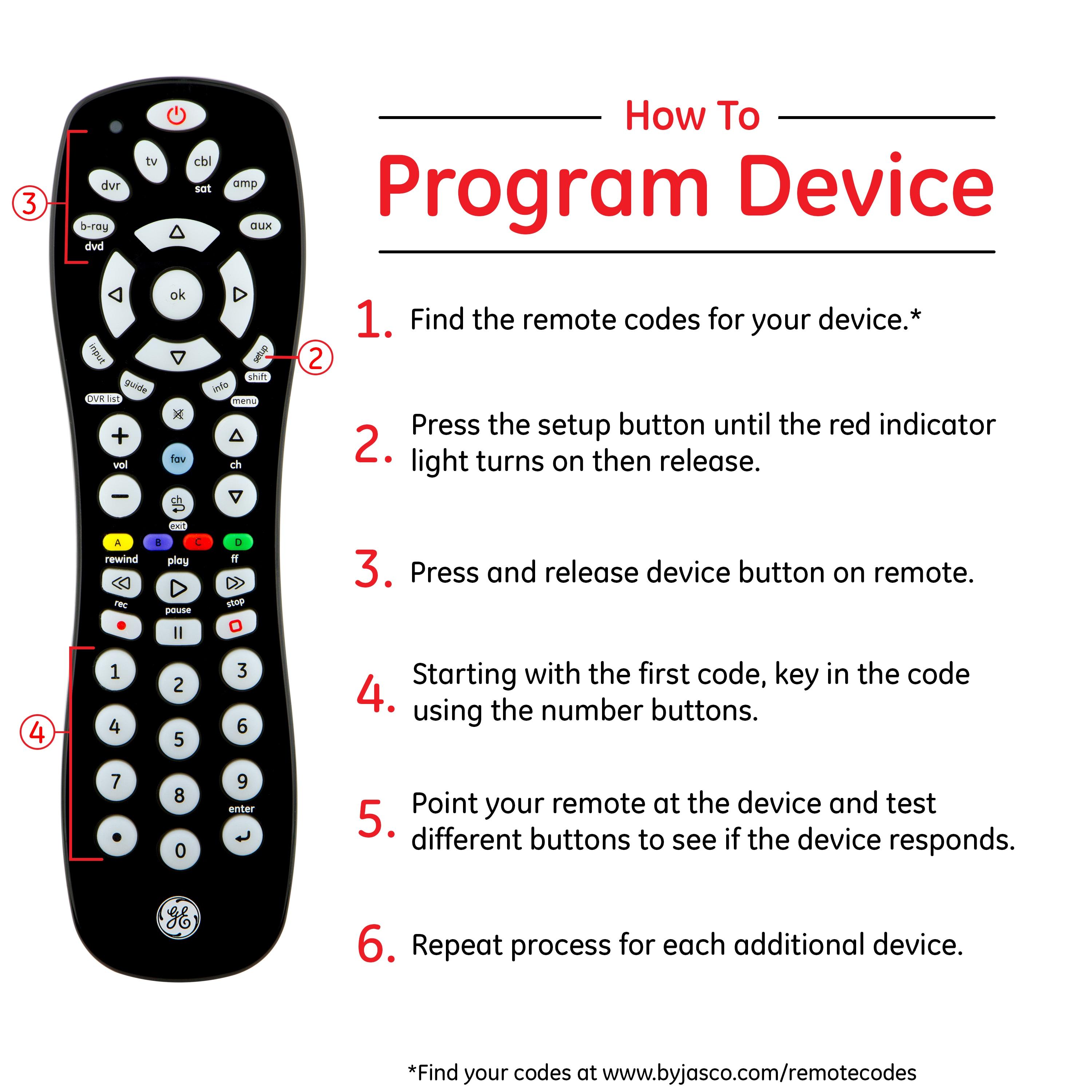 GE 6-Device Universal TV Remote Control in Black, 34459