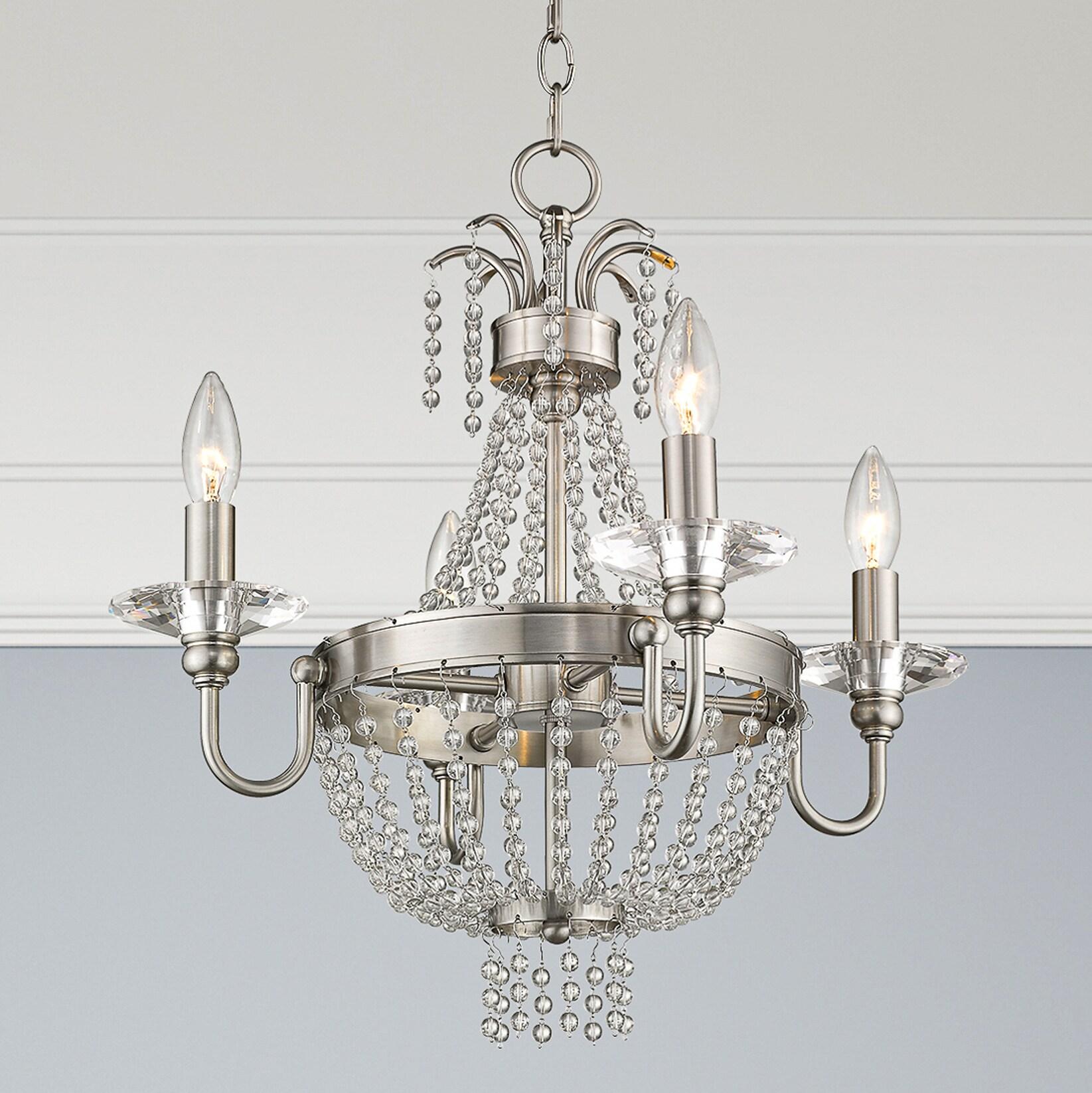 Brushed Nickel Mini Crystal 4-Light Candle Chandelier