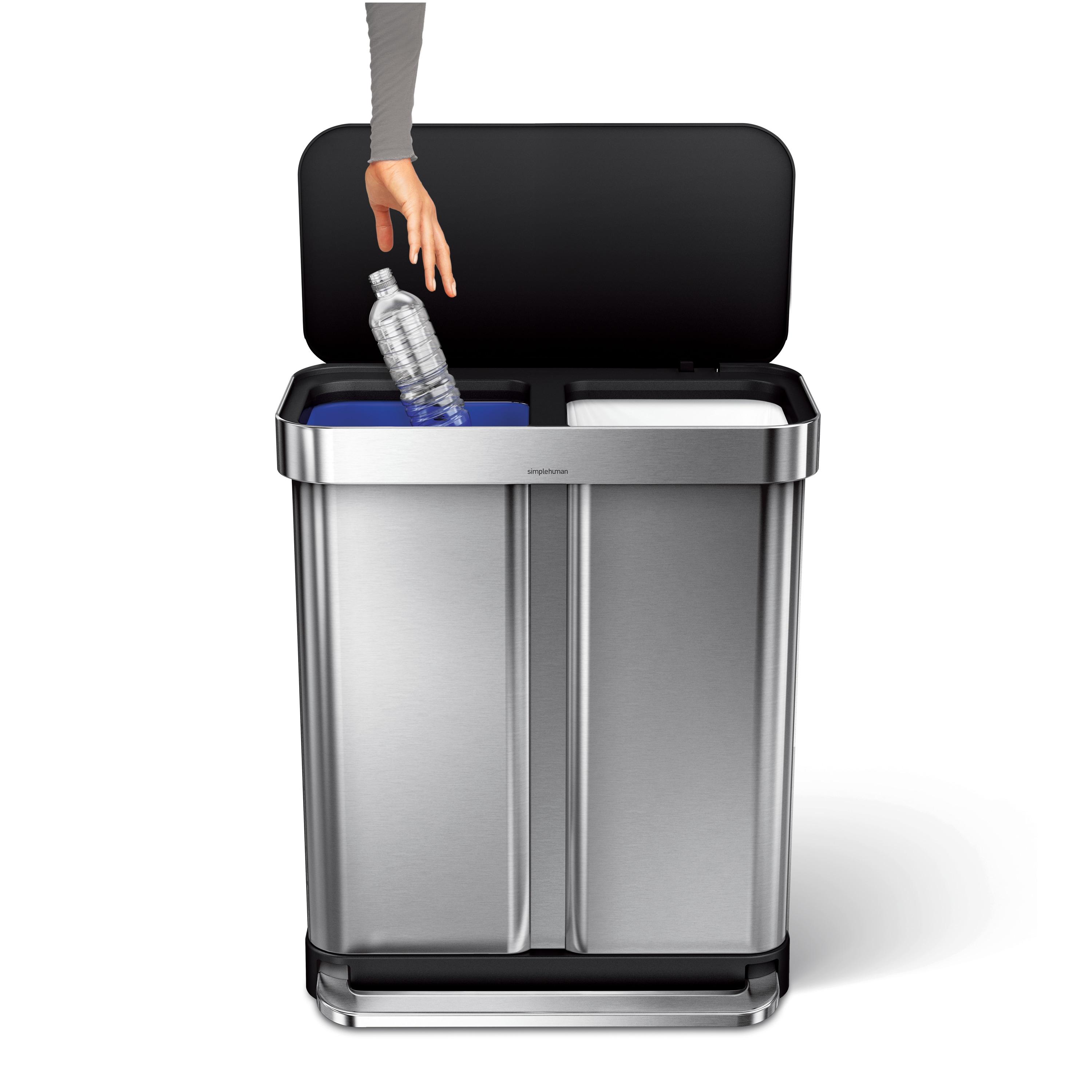 Simplehuman 58L / 15.3 Gallon Hands-Free Dual Compartment Recycling Kitchen Step Trash Can with Lid