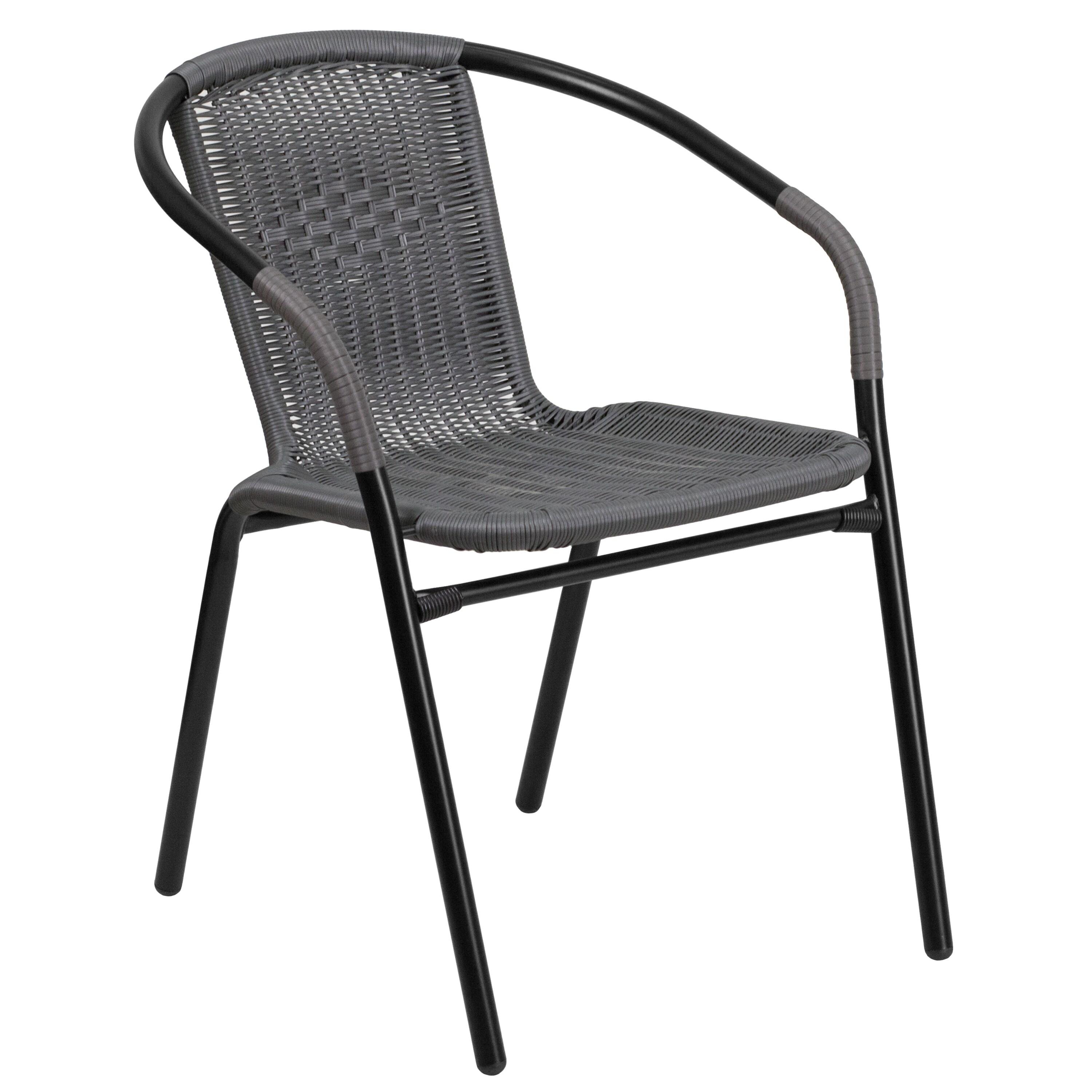 Flash Furniture Lila 2 Pack Gray Rattan Indoor-Outdoor Restaurant Stack Chair