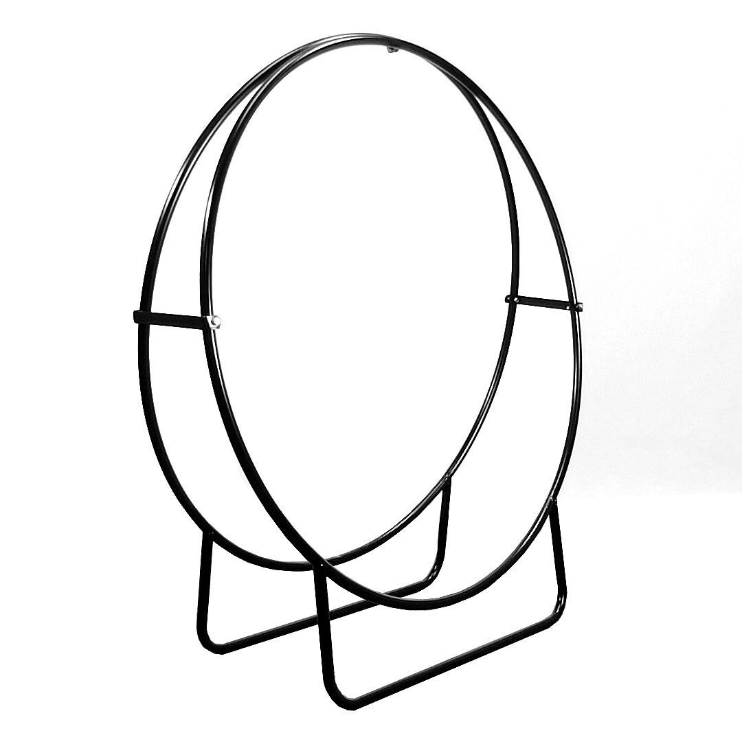 Sunnydaze Outdoor Heavy-Duty Steel Firewood Log Hoop Storage Rack with Weather-Resistant PVC Log Hoop Cover - 24" - Black