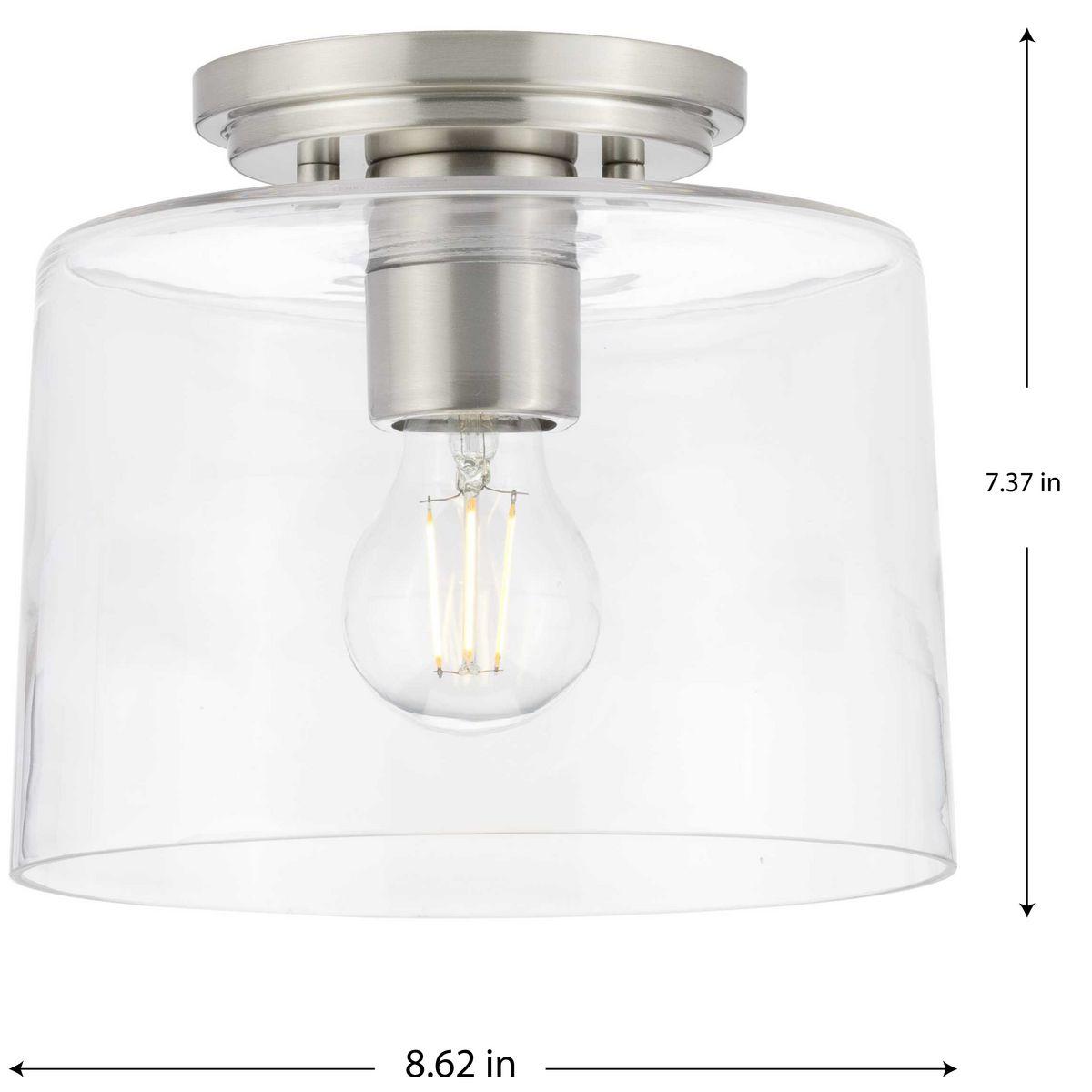 Progress Lighting, Adley Collection, 1-Light Flush Mount, Brushed Nickel, Clear Glass Shade