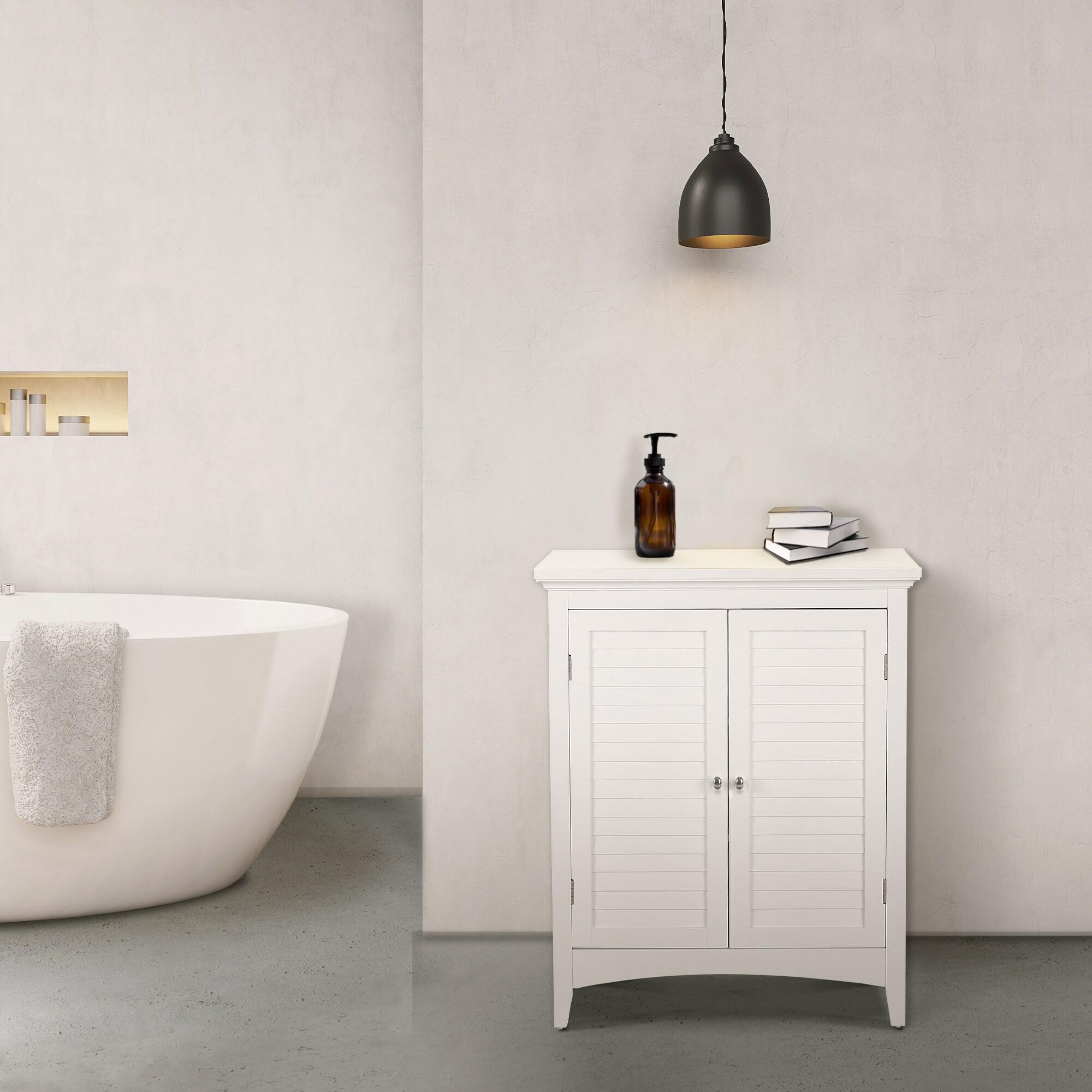 White Engineered Wood Bathroom Floor Cabinet with Adjustable Shelving
