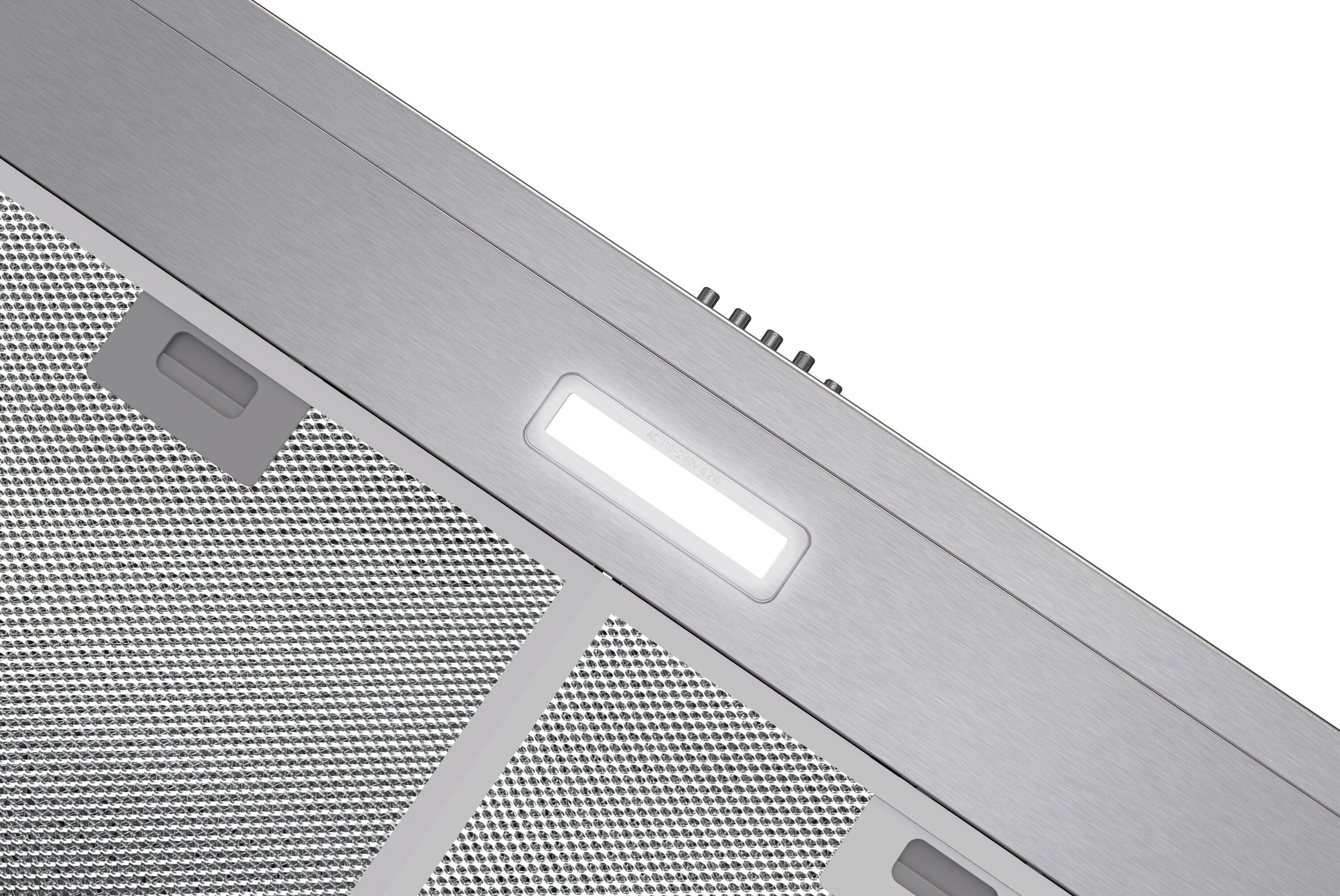 Streamline 36 In. T-10189-1-CL Grosetto Convertible Undermount 80 CFM Range Hood In Brushed Stainless Steel With Mesh Filters, Push Button Control, LED Light