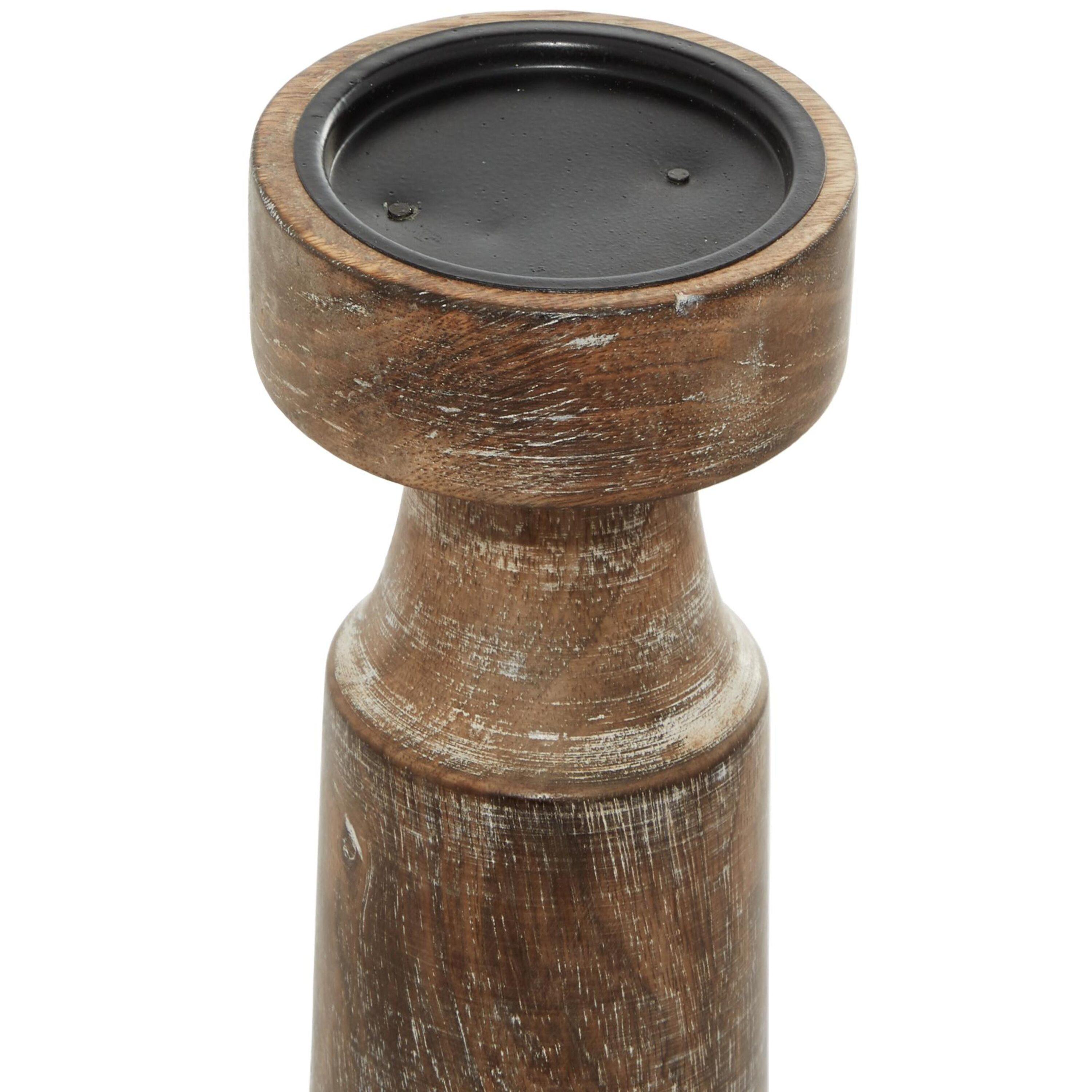 Olivia & May Set of 3 Rustic Cylindrical Mango Wood Candle Holders Brown: Modern Decor, Fits Pillar Candles