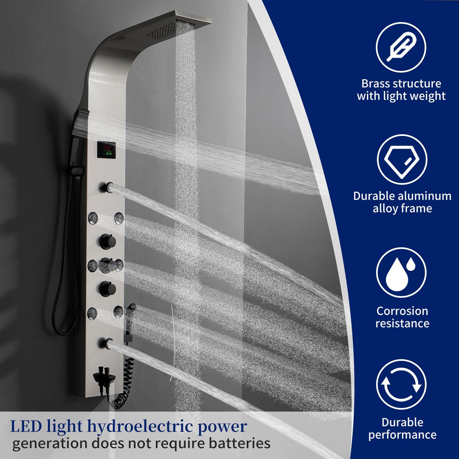 BWE 8-Jet Rainfall Shower Panel System with Rainfall Waterfall Shower Head and Shower Wand in