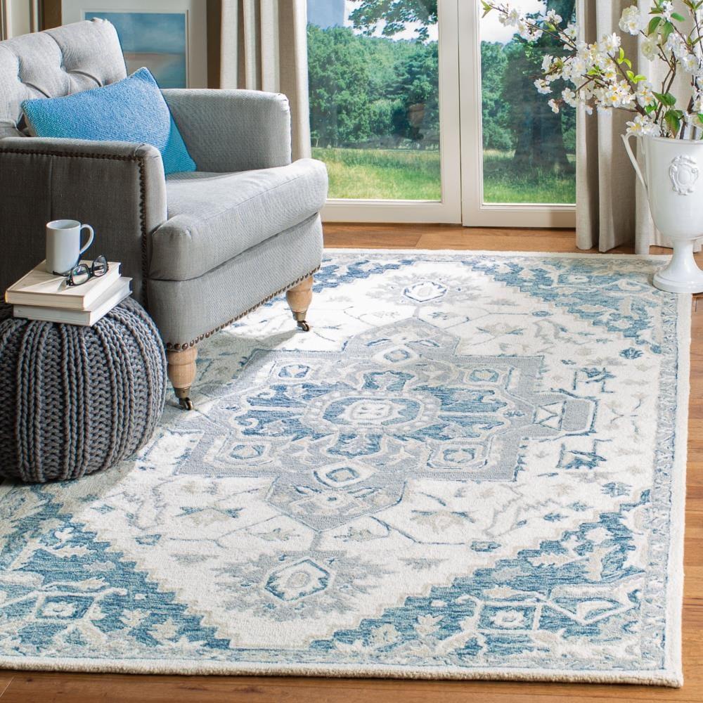 Micro-Loop MLP503 Hand Tufted Area Rug - Ivory/Navy - 5'x5' - Safavieh.