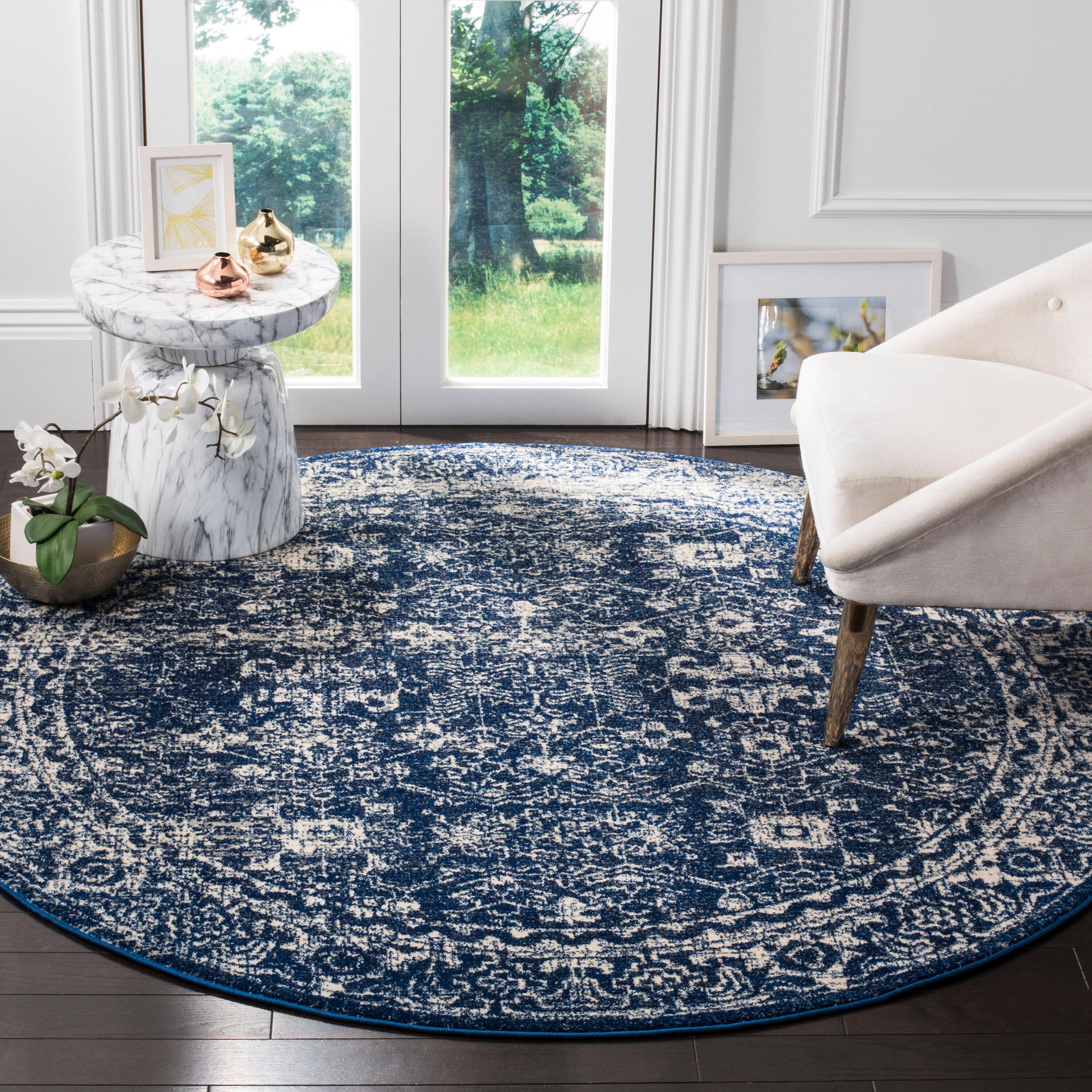 Evoke EVK270 Power Loomed Accent Rug Navy / Ivory 3' X 3' Round - Safavieh.
