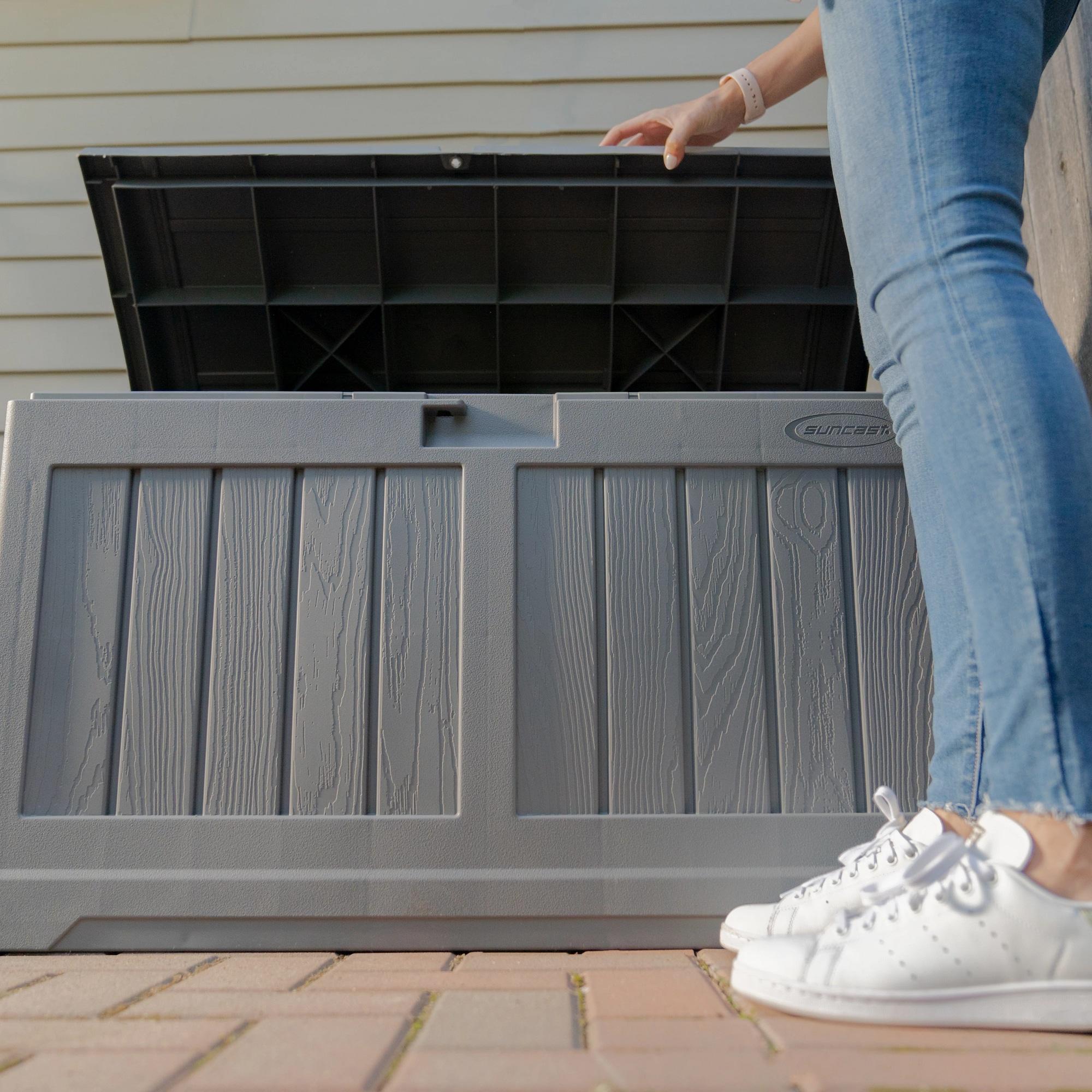 Suncast Suncast 50 Gallon Plastic Deck Box with Molded Lockable Feature for Home, Gray