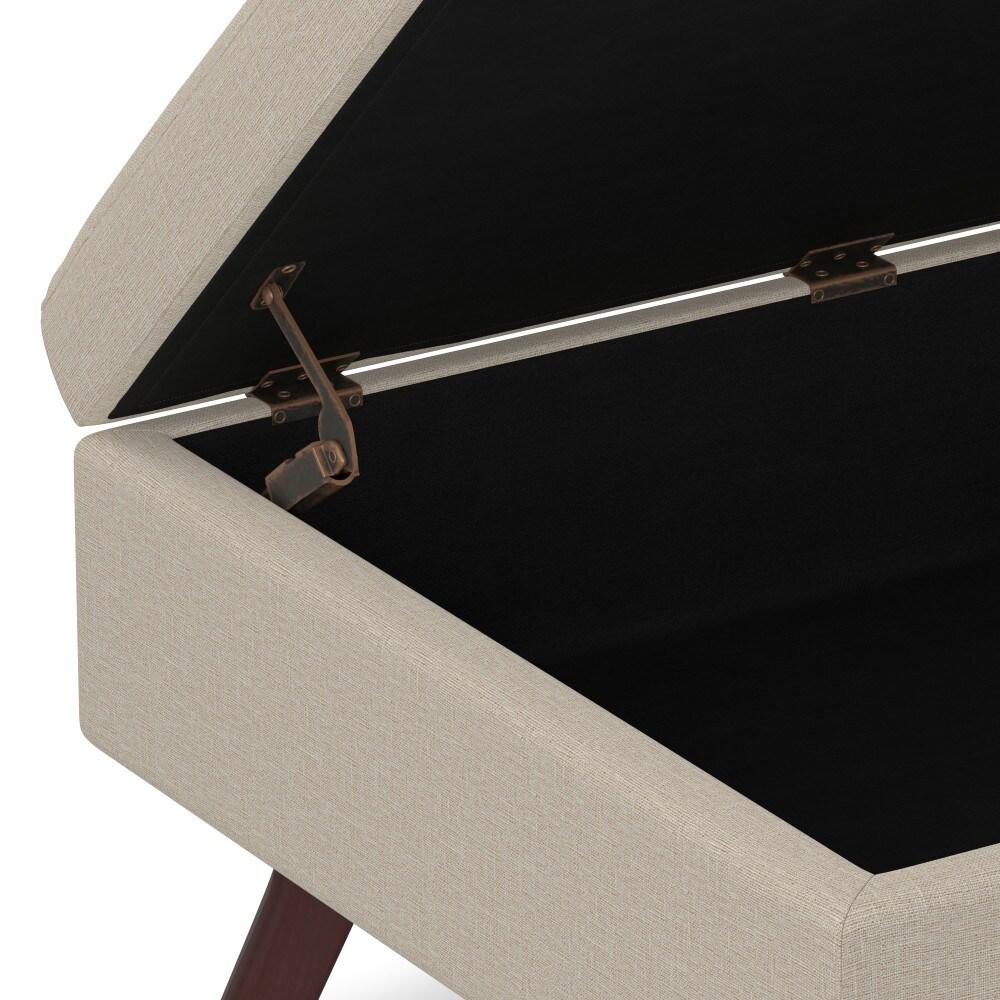 Simpli Home Owen 34"W Upholstered Coffee Table Storage Ottoman with Lift Top and Solid Wood Legs