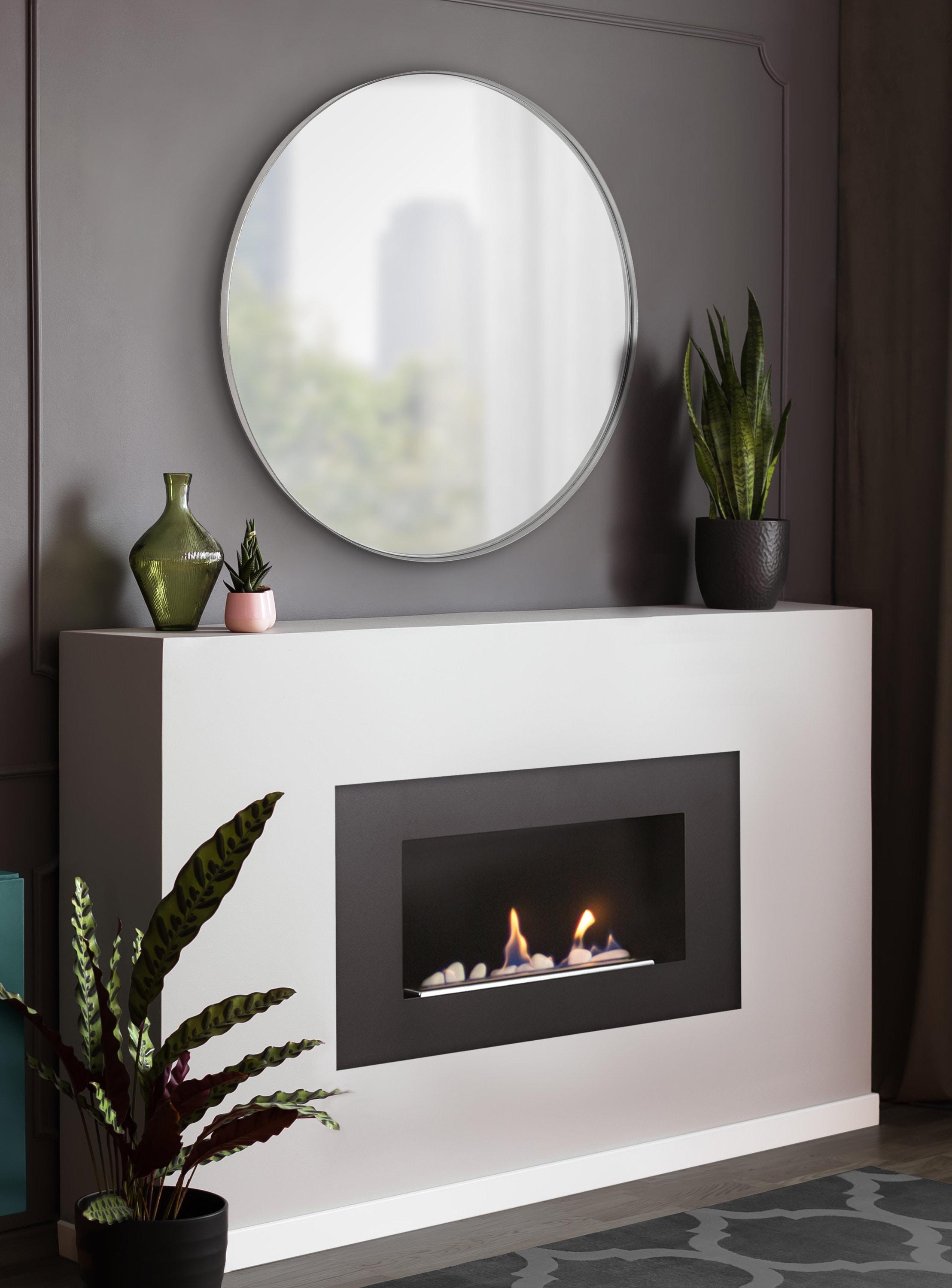 Kate & Laurel All Things Decor 28" Rollo Round Wall Mirror Silver: Modern Metal Frame, No Assembly Required